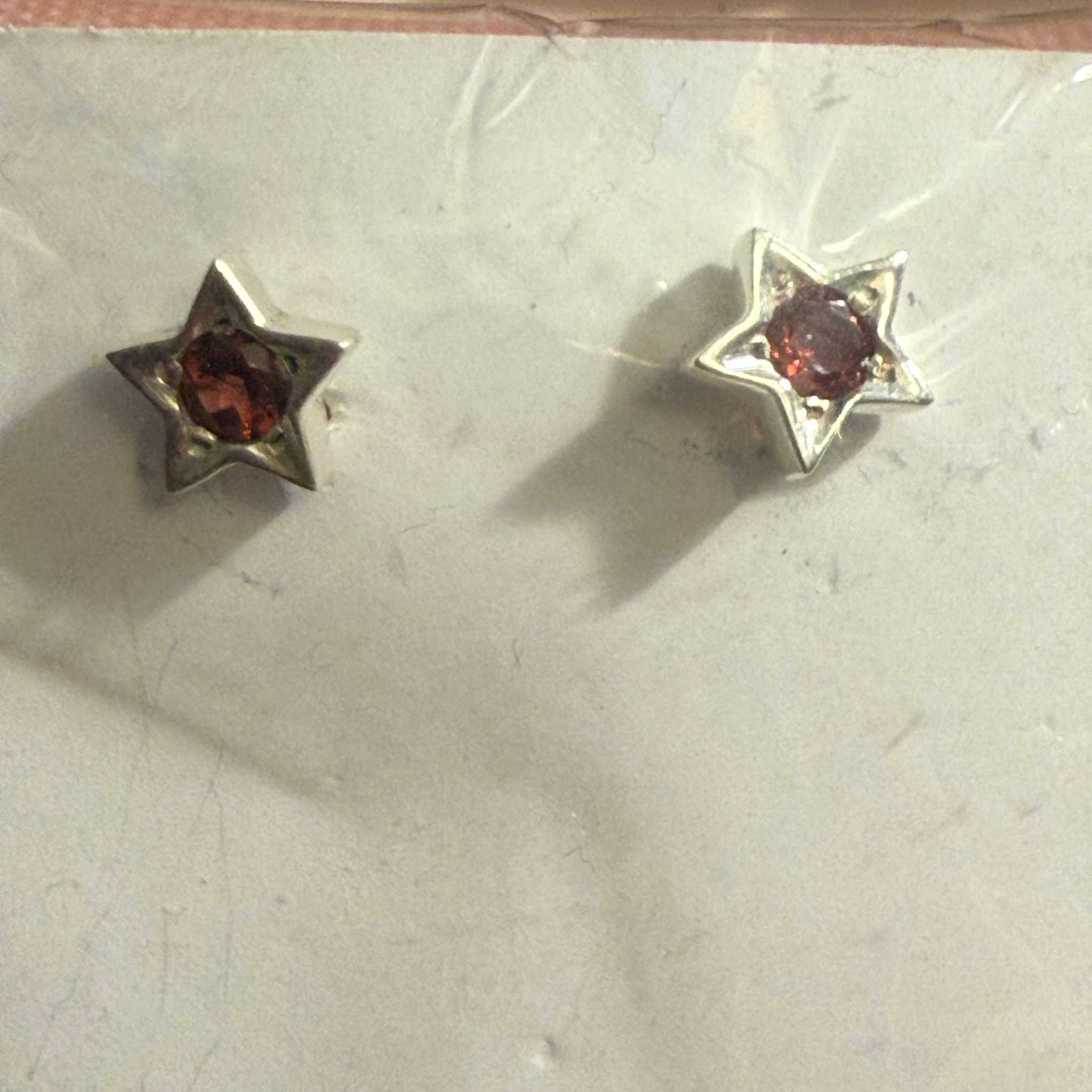 Garnet & Aquamarine Star Post Earrings in Sterling Silver