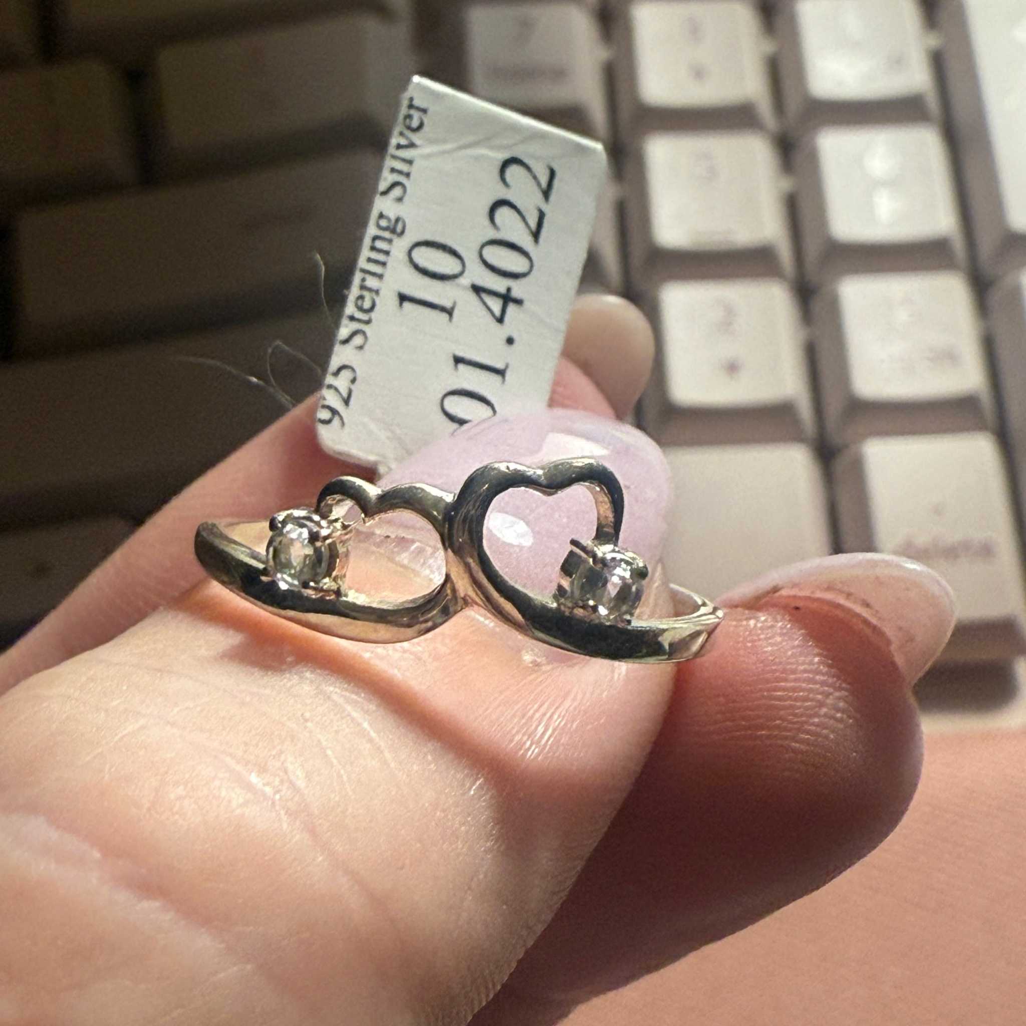 Double Heart Aquamarine Ring (Size 10)
