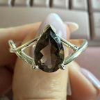 Smoky Quartz Teardrop Sterling Silver Infinity Ring – Size 14 – Grounding & Protection Crystal Jewelry