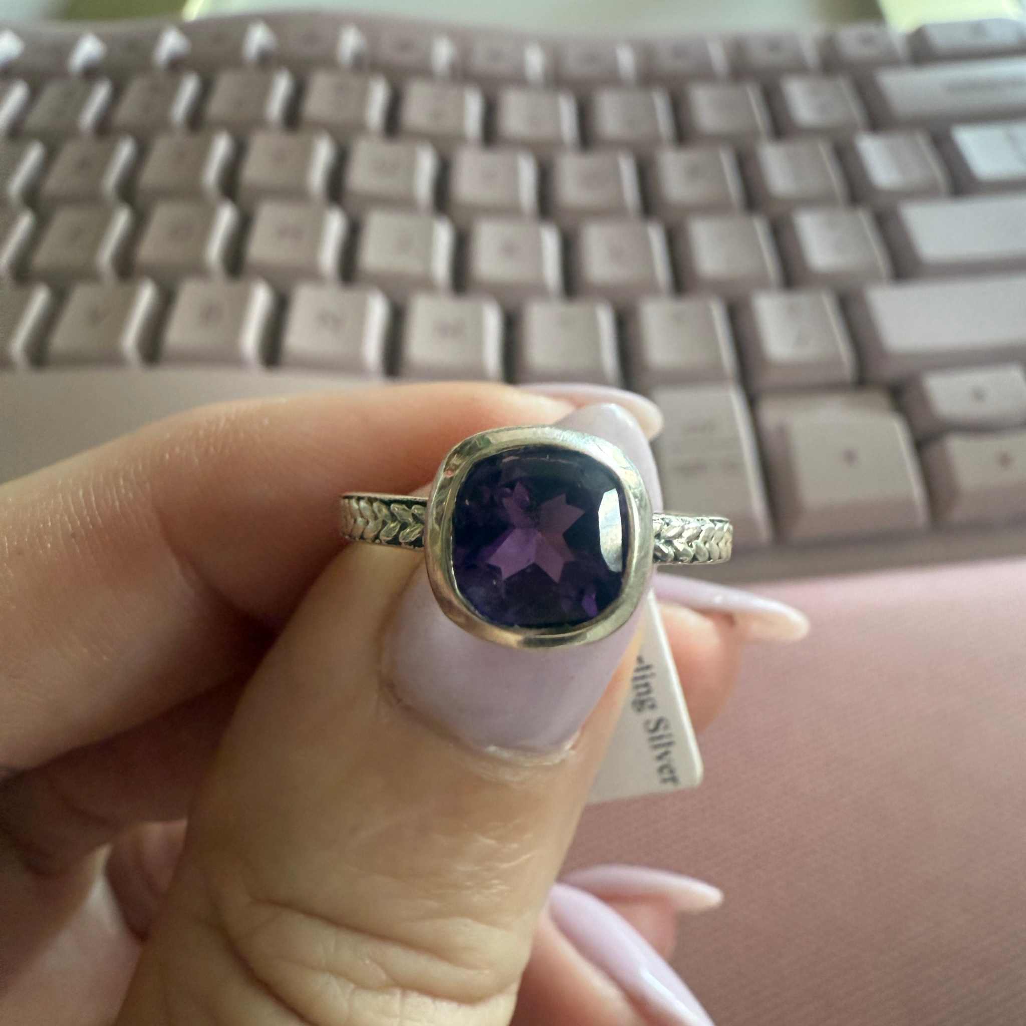 Cushion-Cut Amethyst Ring – Sterling Silver – Sizes 7 & 9 – Deep Purple Intuition Stone