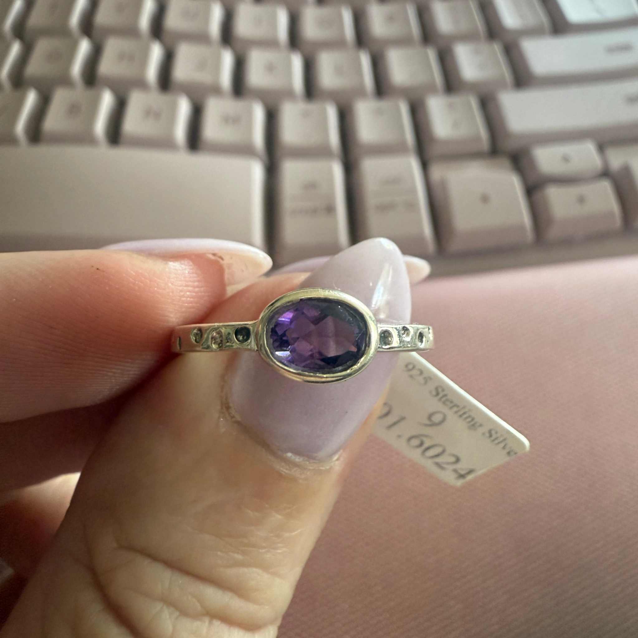 Oval Amethyst Bezel Ring – Sterling Silver – Size 9 – Clarity & Protection Stone