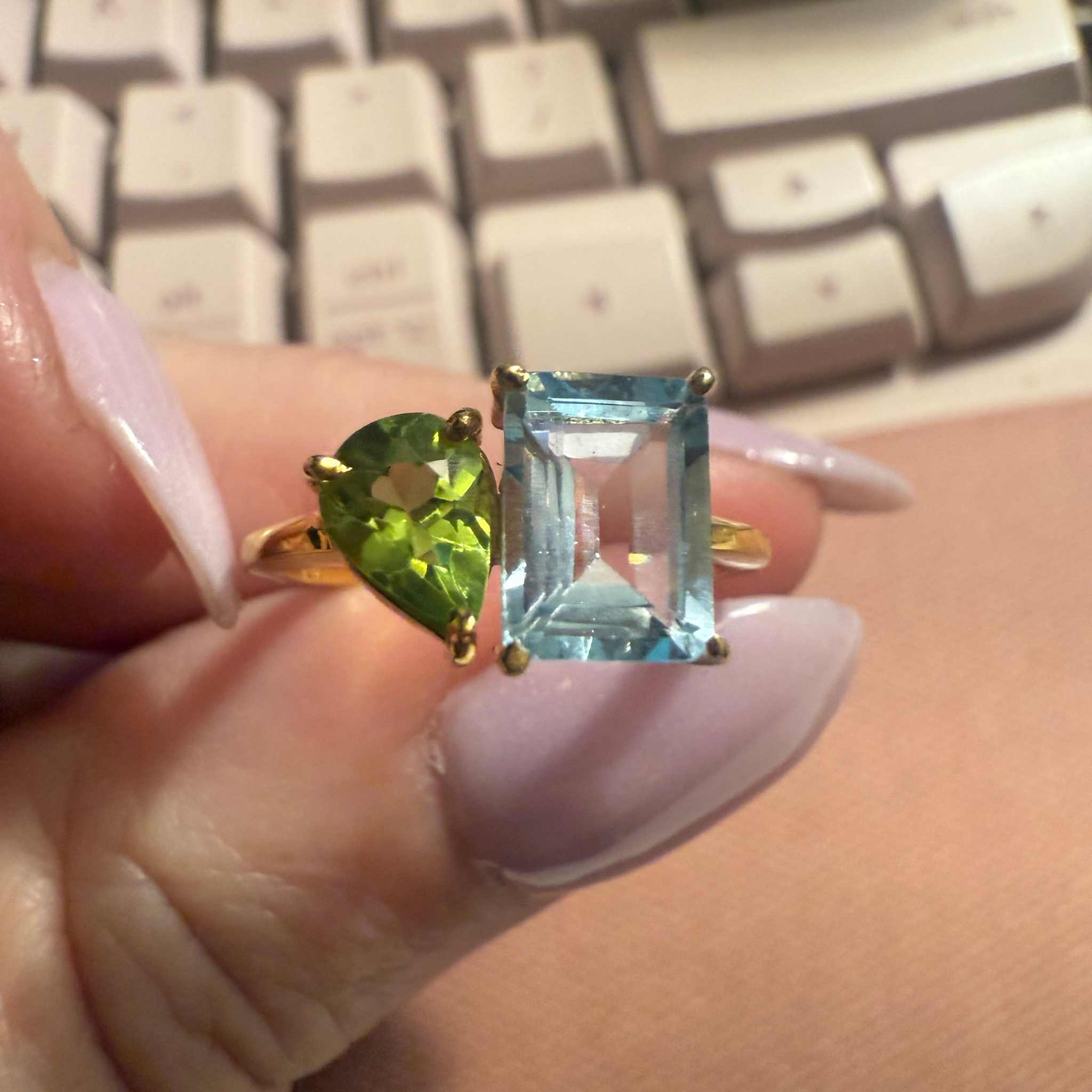 Gold Vermeil Peridot & Blue Topaz Friendship Ring – Size 6