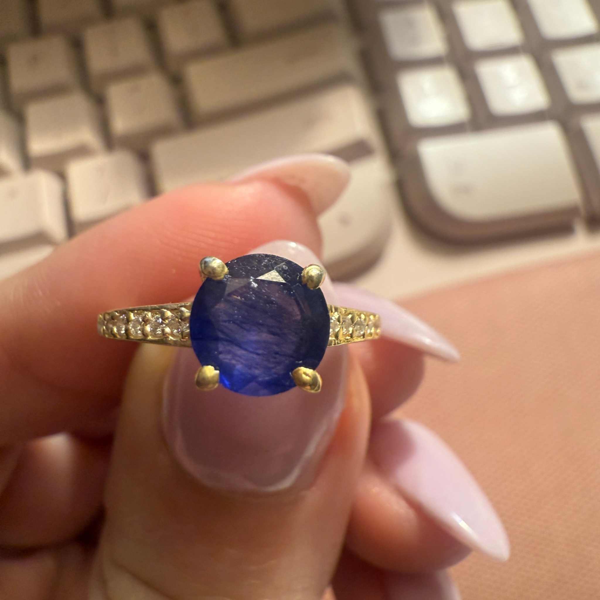 Gold Plated Sterling Silver Sapphire Ring – Size 6