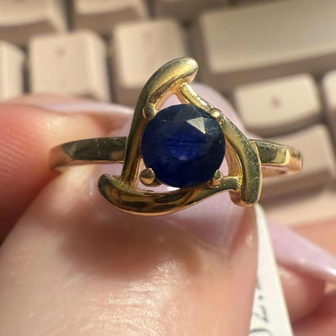 Gold Plated Sterling Silver Sapphire Wave Ring – Sizes 8 & 9