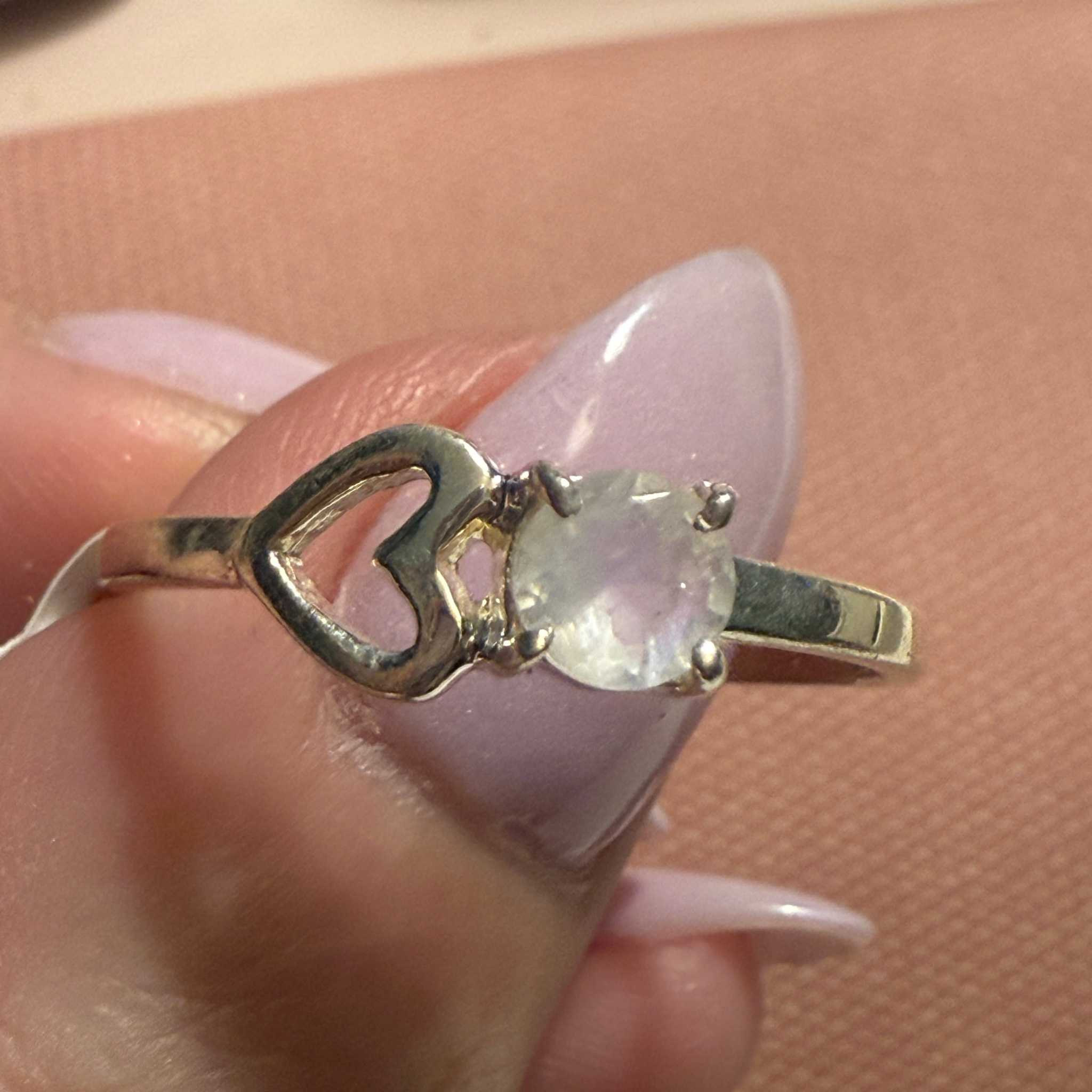 Rainbow Moonstone Heart Ring – Sterling Silver – Size 12
