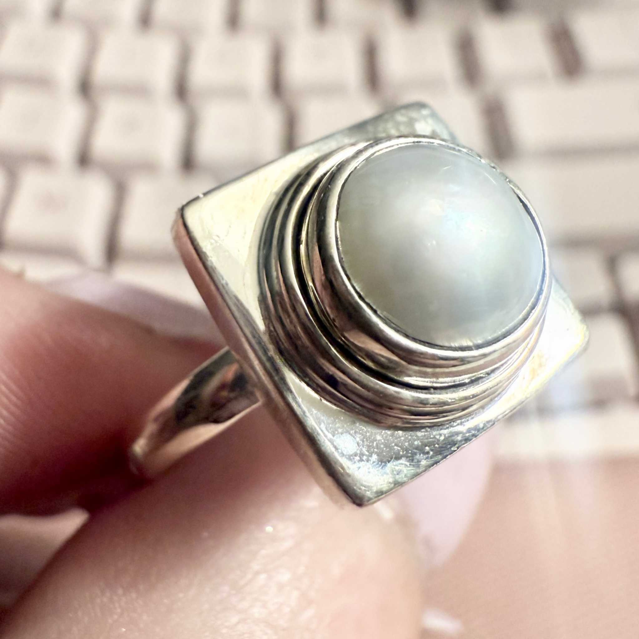 Pearl Square Shield Ring – Sterling Silver – Sizes 7, 8 & 9