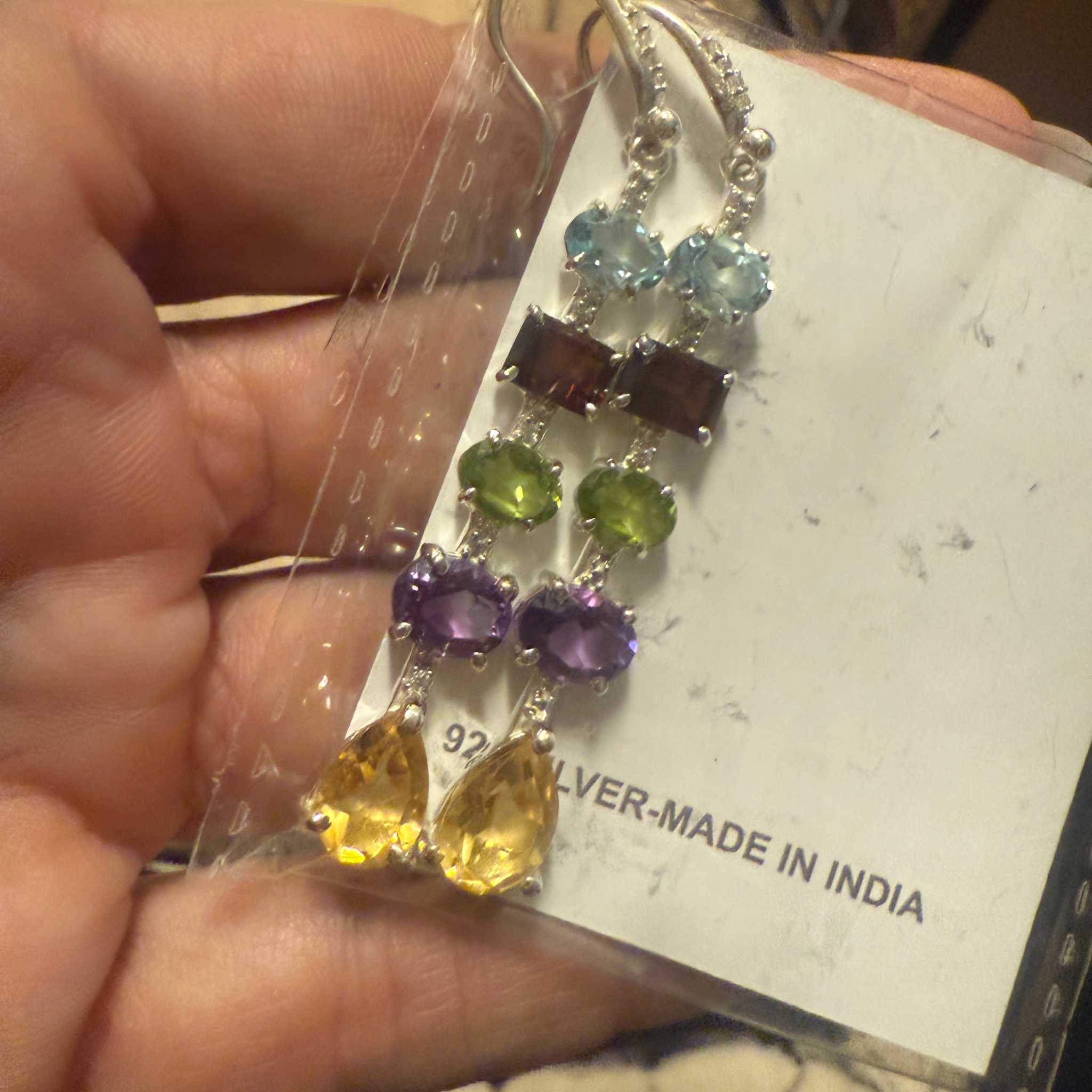 Multistone Linear Dangle Earrings with Teardrop – Sterling Silver