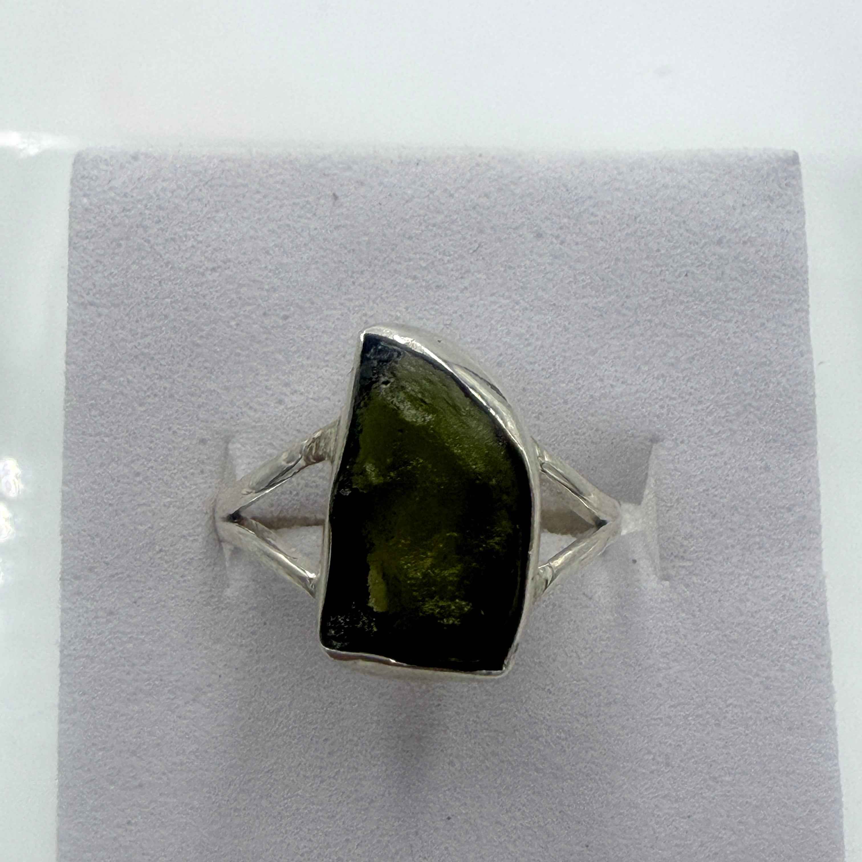 Sterling Silver Split Banded Moldavite Ring - Size 6 - Transformation, Growth & Awakening