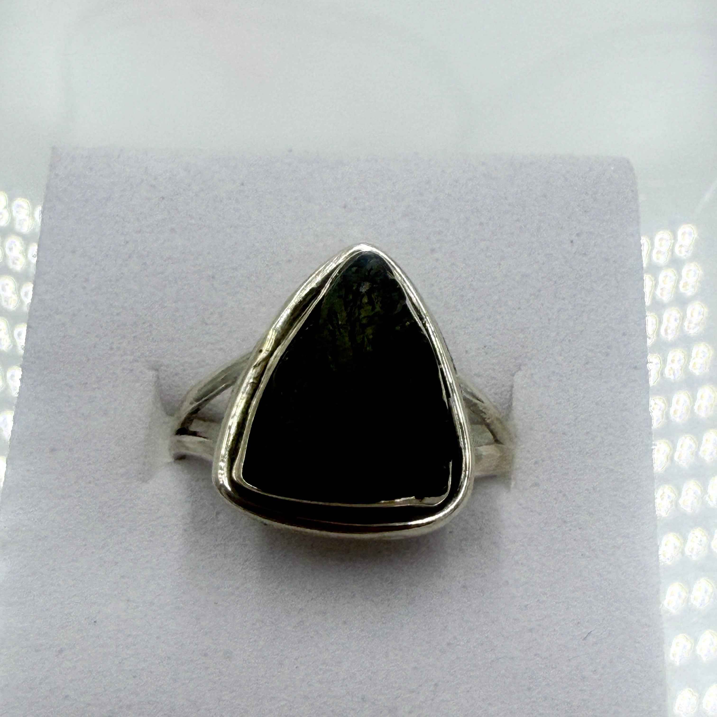 Sterling Silver Split Banded Moldavite Ring - Size 7 - Transformation, Growth & Awakening