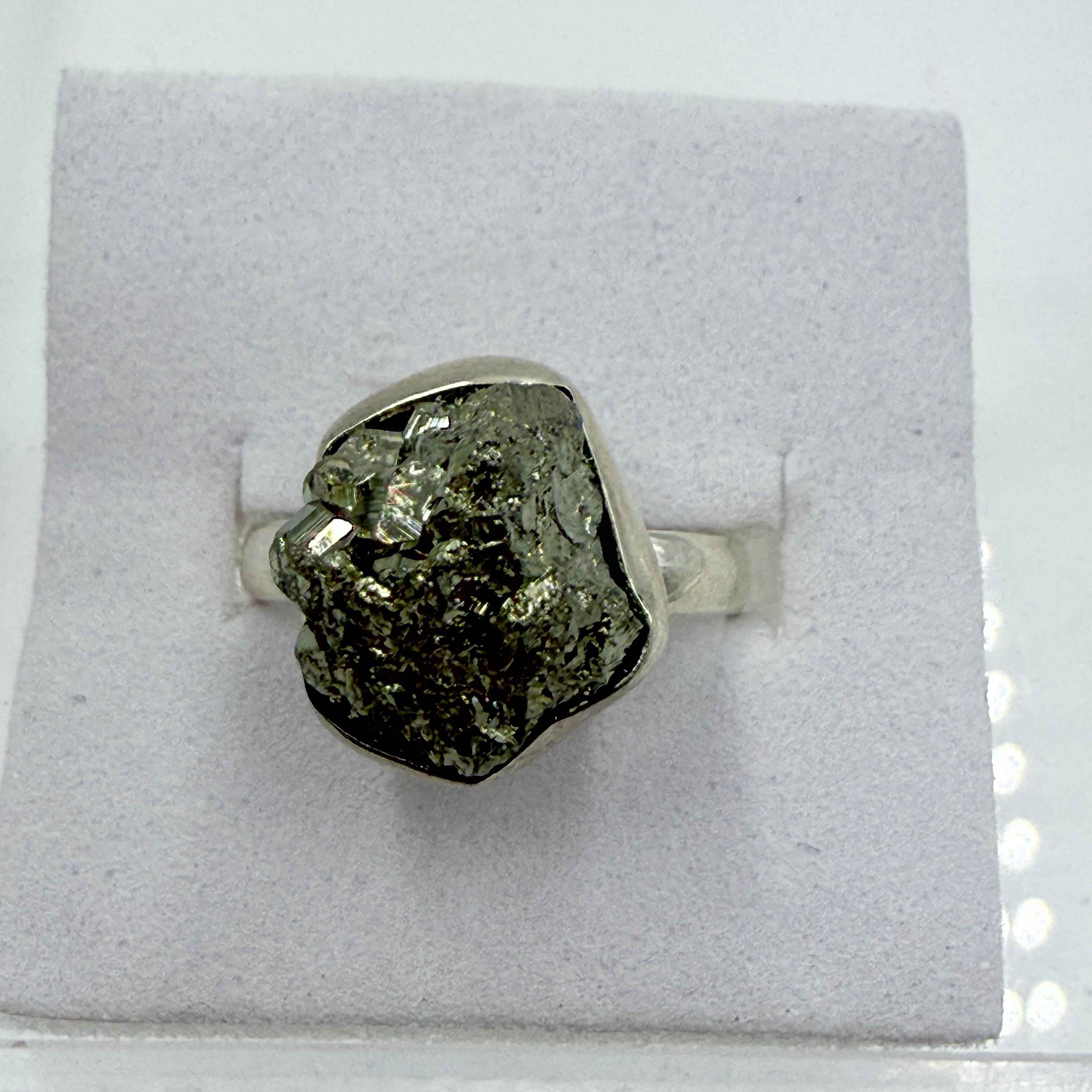 Sterling Silver Rough Pyrite Ring - Size 7 - Protective, Abundant & Grounding