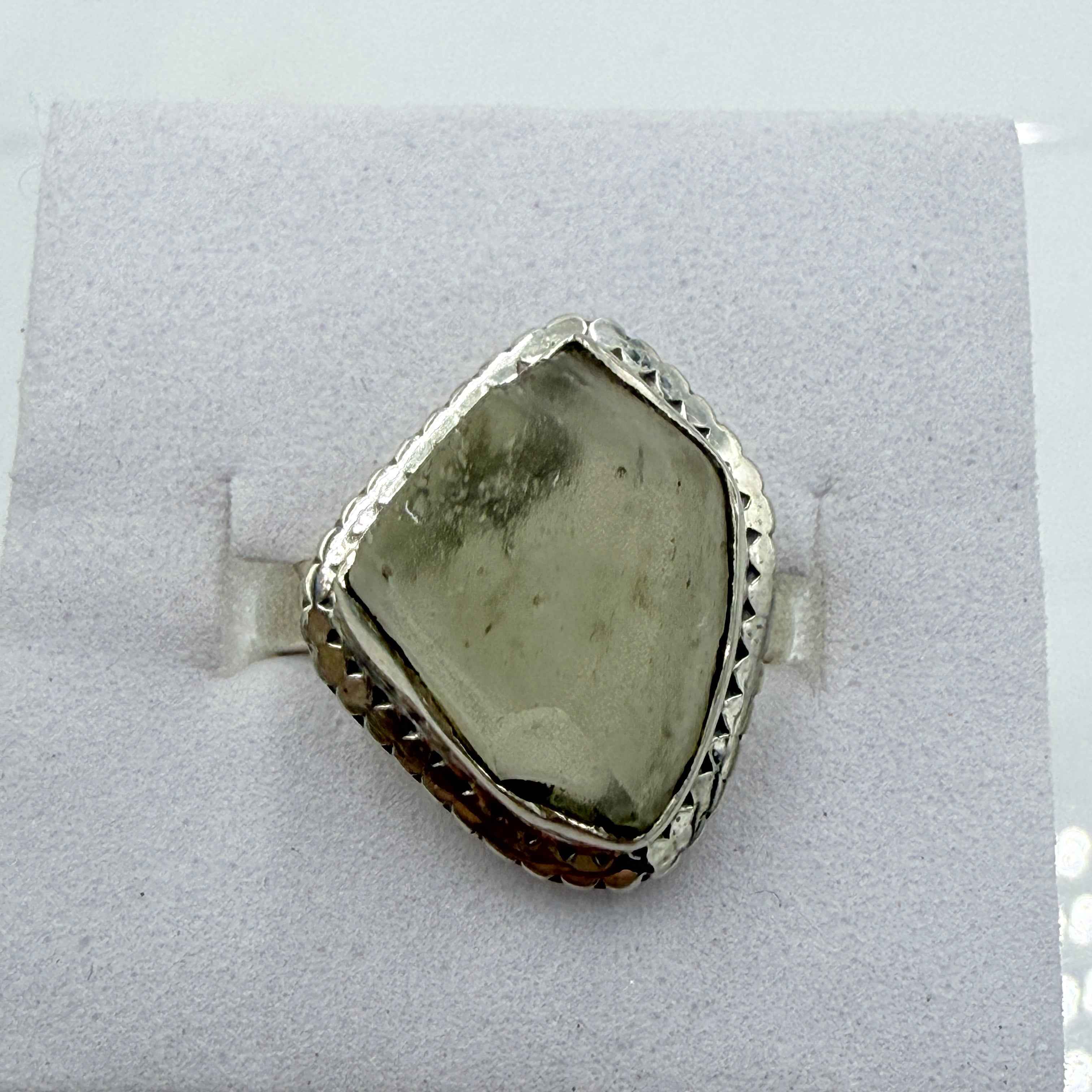 Sterling Silver Bezeled Libyan Desert Glass Ring - Size 6- Cosmic, Illuminating & Transformative