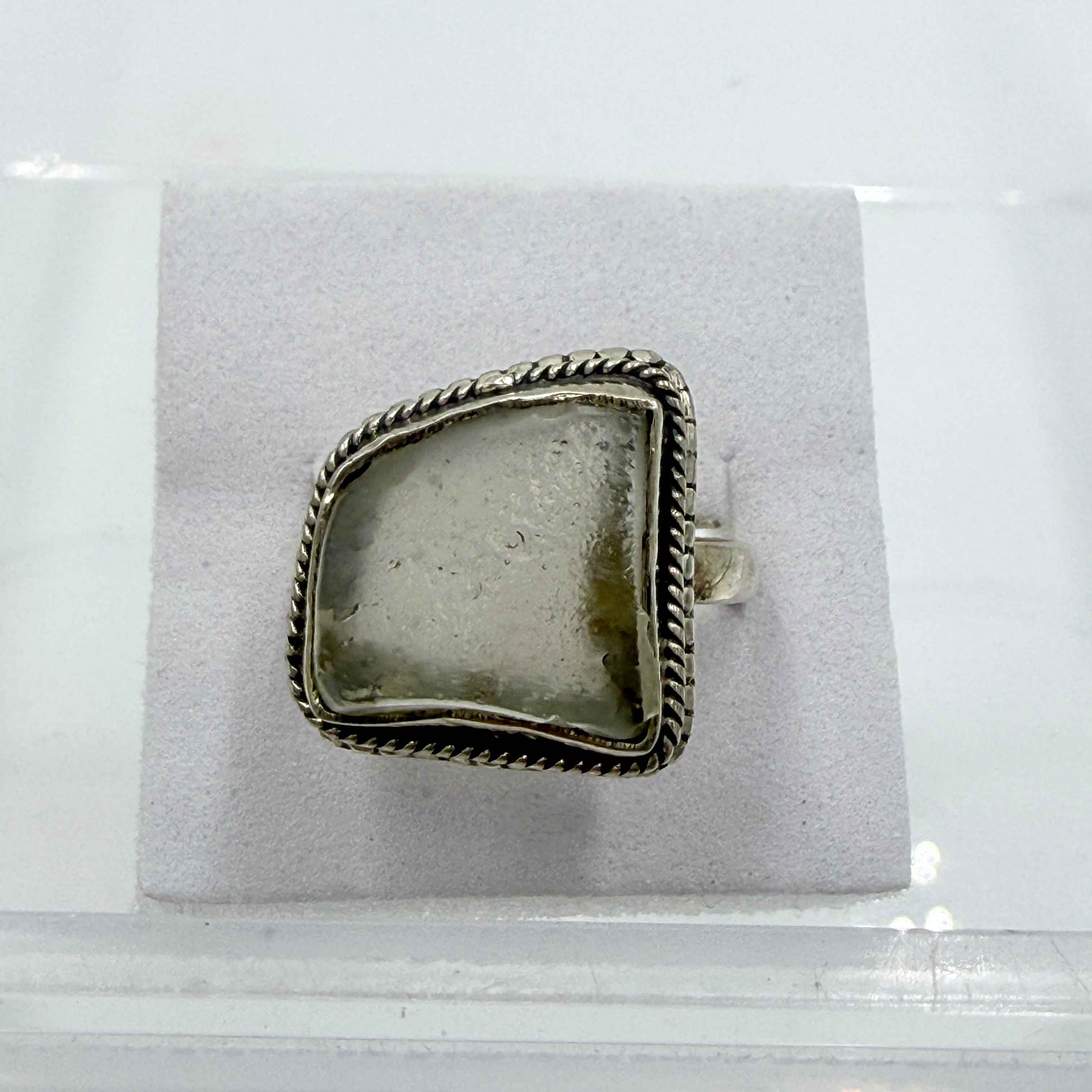 Sterling Silver Bezeled Libyan Desert Glass Ring - Size 9 - Cosmic, Illuminating & Transformative