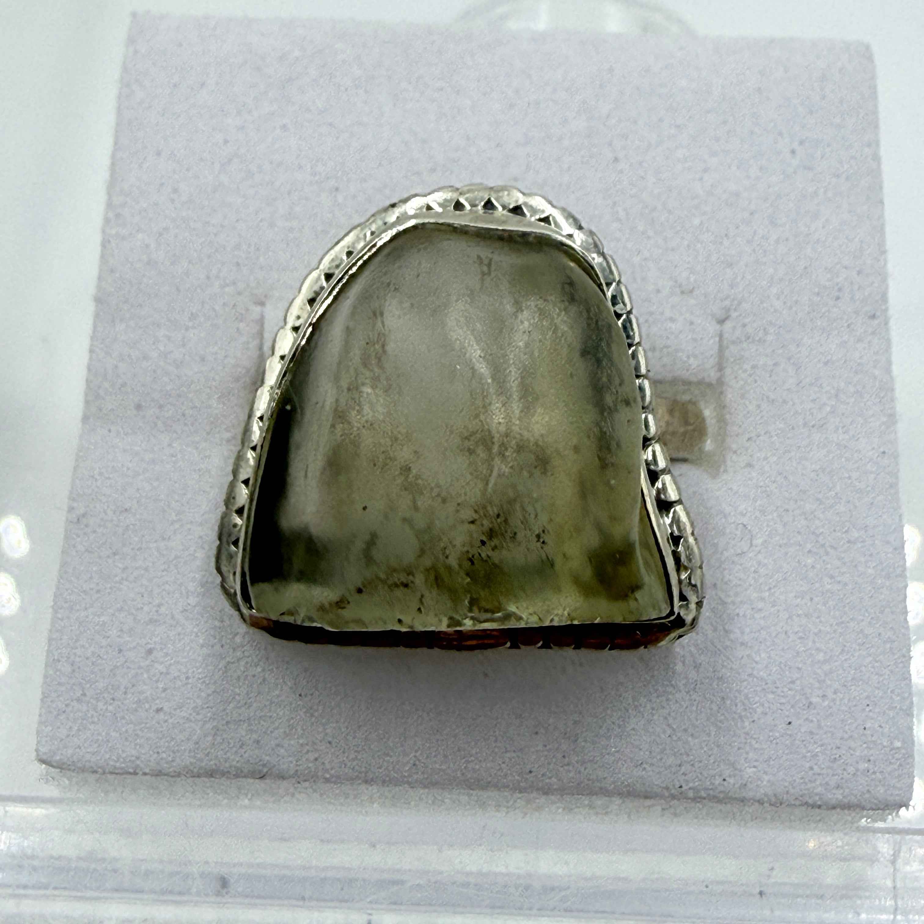 Sterling Silver Bezeled Libyan Desert Glass Ring - Size 9 - Cosmic, Illuminating & Transformative