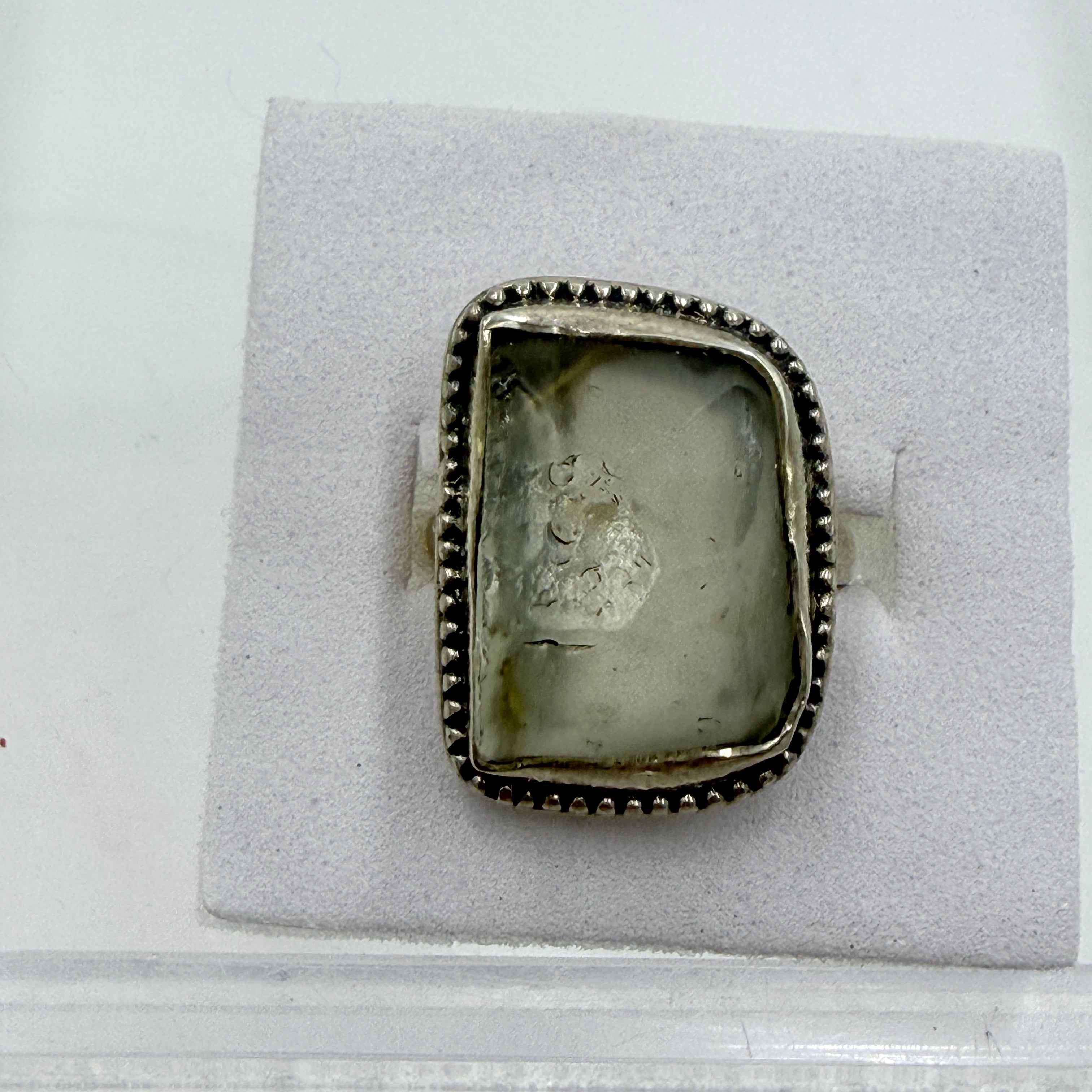 Sterling Silver Bezeled Libyan Desert Glass Ring - Size 7- Cosmic, Illuminating & Transformative