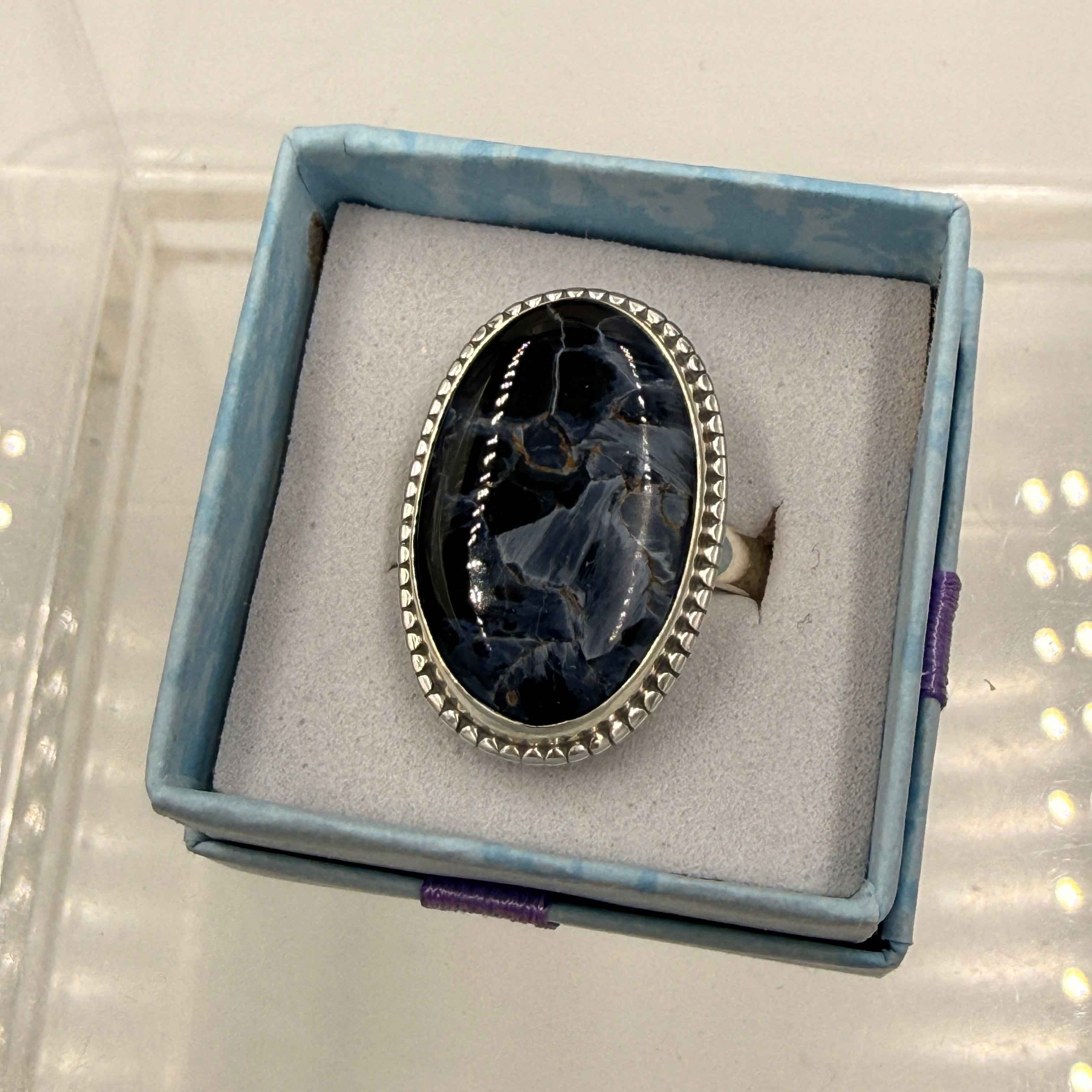 Sterling Silver Bezeled Oval Pietersite Ring - Size 10 - Grounding, Transformative & Insightful