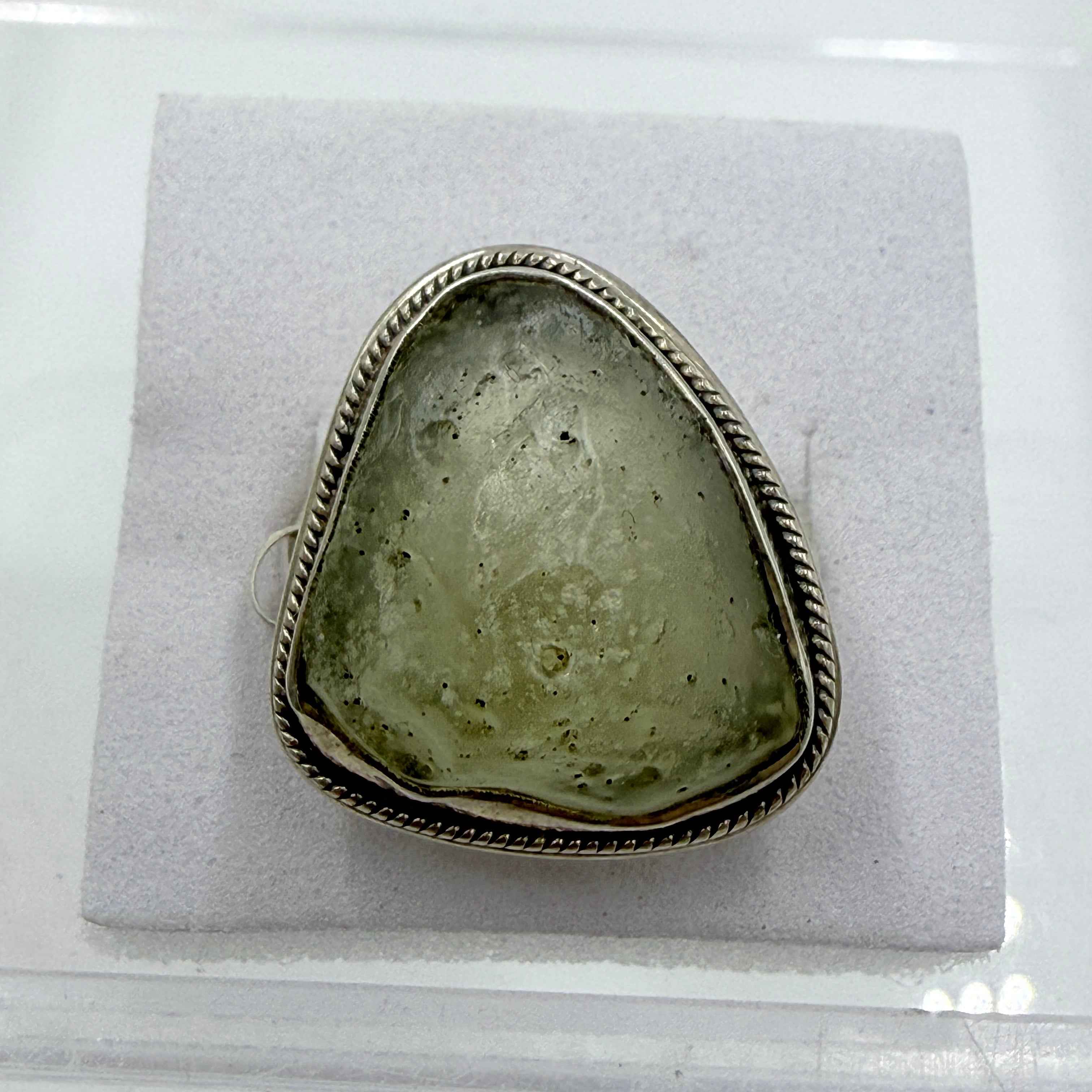 Sterling Silver Bezeled Libyan Desert Glass Ring - Size 9 - Cosmic, Illuminating & Transformative
