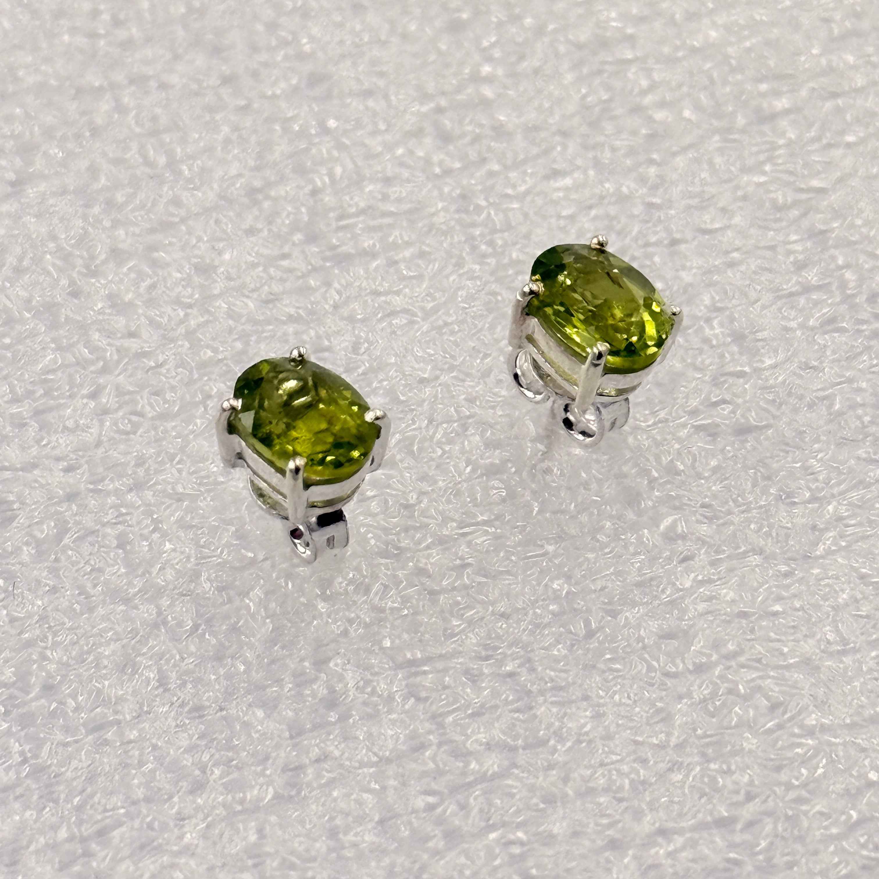 Sterling Silver Oval Peridot Post Earrings Size 3