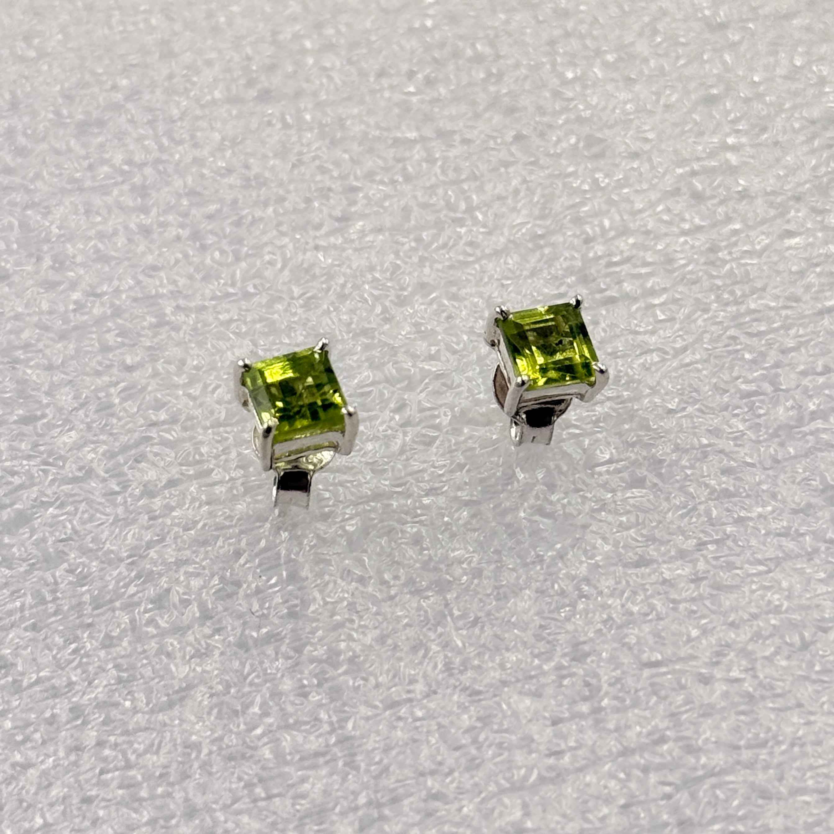 Sterling Silver Square Peridot Post Earrings