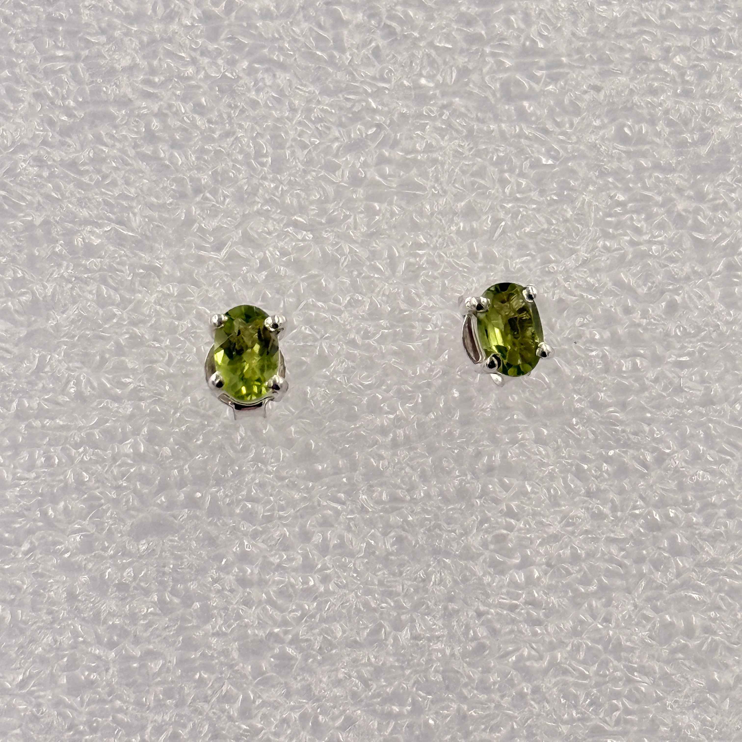 Sterling Silver Oval Peridot Post Earrings Size 4