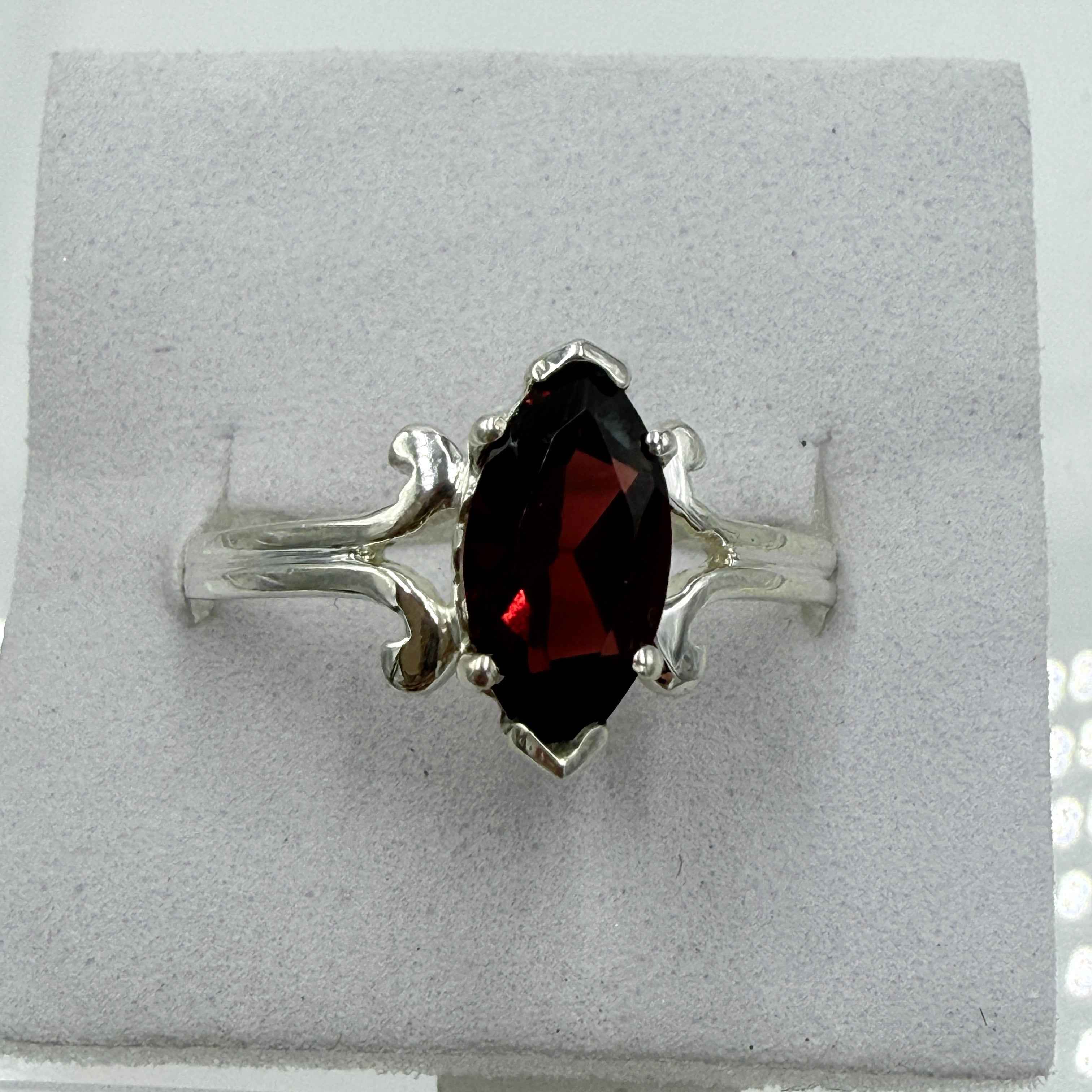 Sterling Silver Marquise Garnet Ring – Size 10 – Passion, Strength & Grounding