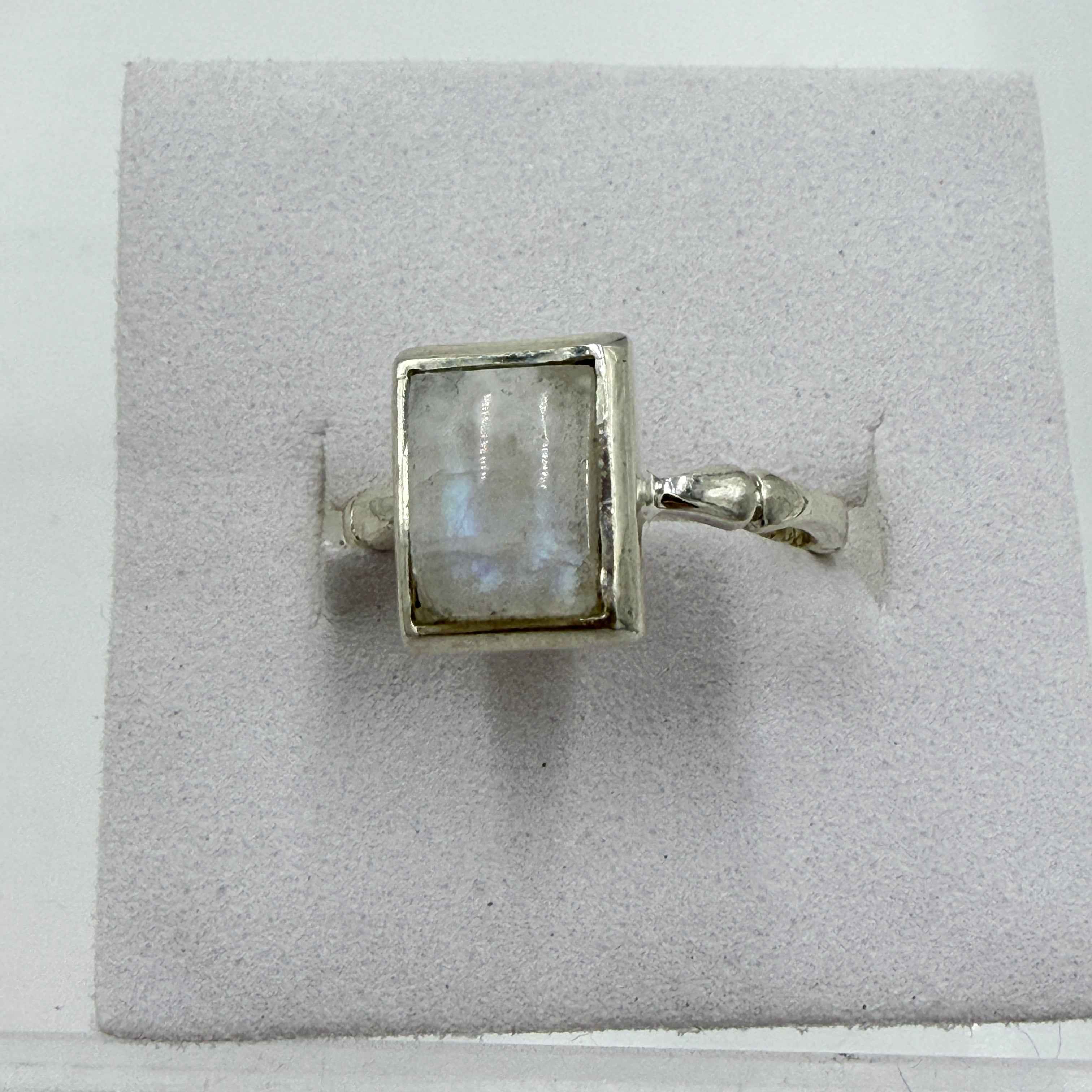 Sterling Silver Rainbow Moonstone Rectangle Ring – Size 5 – Intuition, Inner Vision & New Beginnings