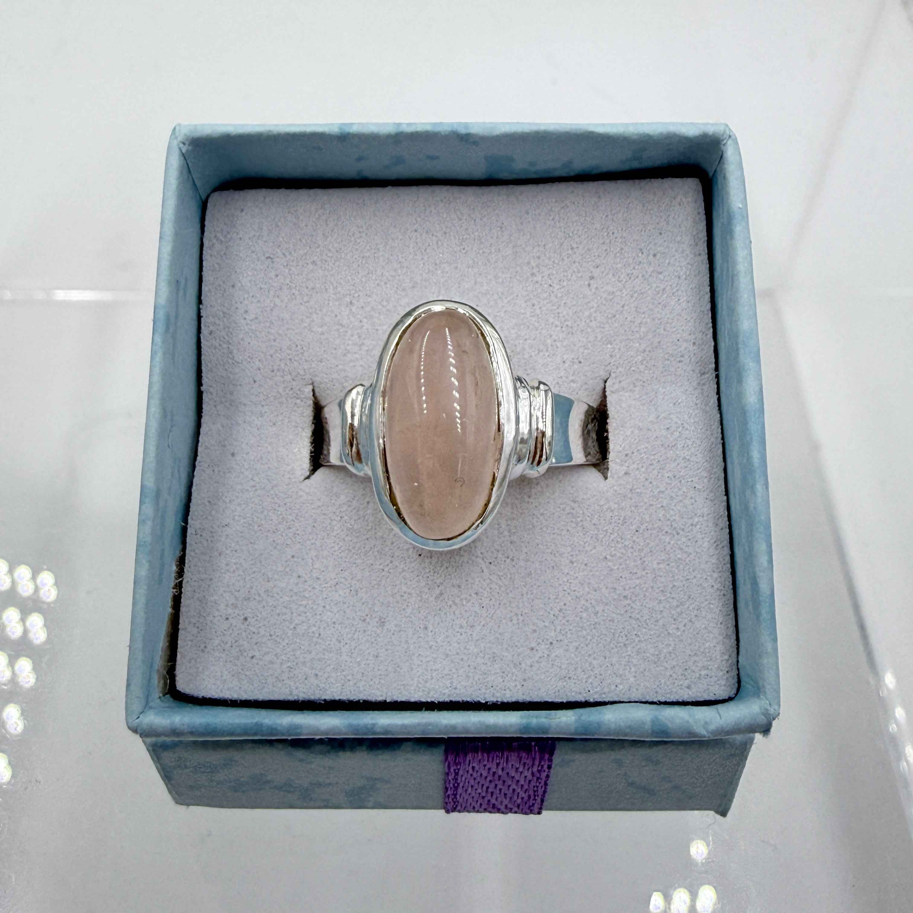 Sterling Silver Oval Rose Quartz - Size 8 - Loving, Soothing & Heart Opening