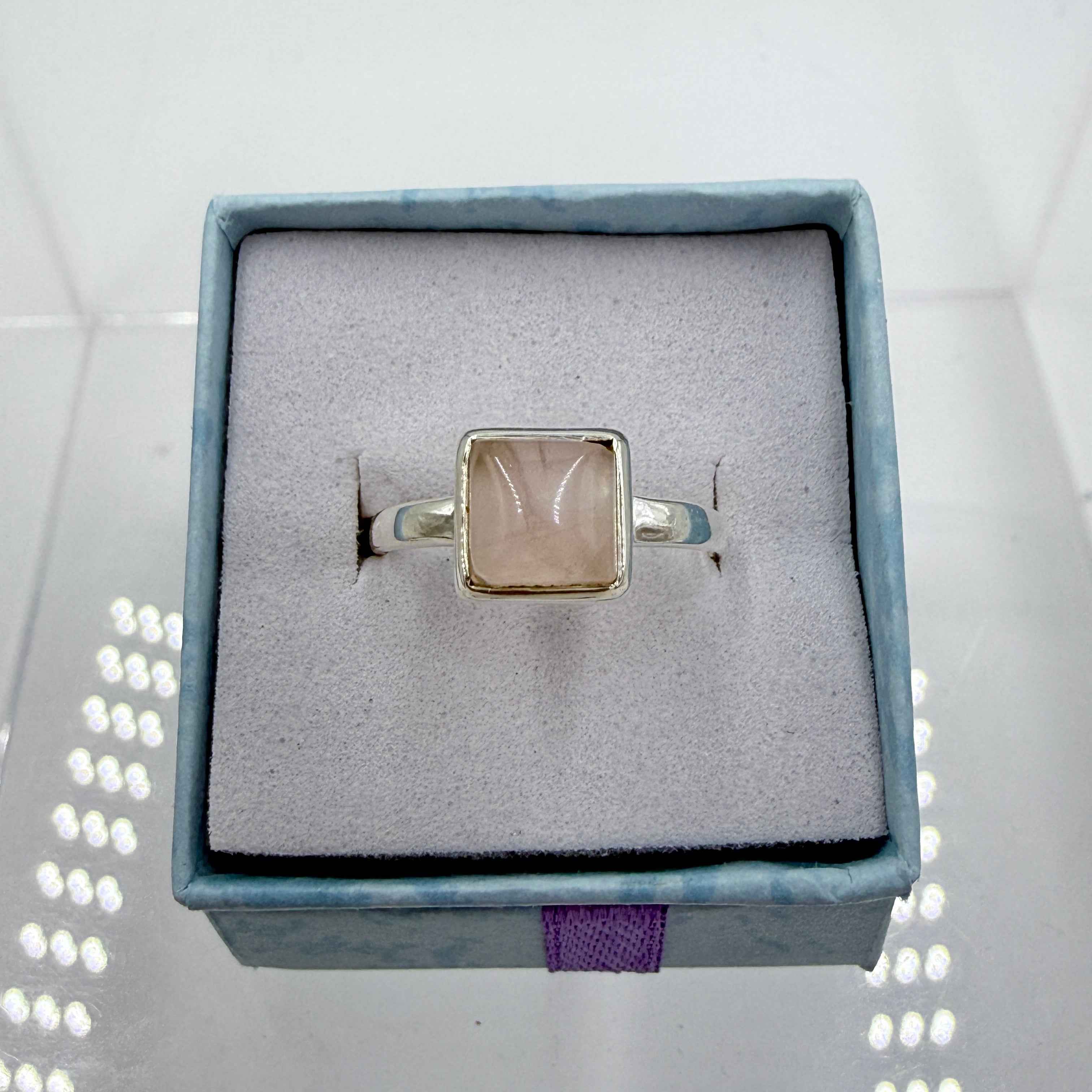 Sterling Silver Square Rose Quartz - Size 8 - Loving, Soothing & Heart Opening