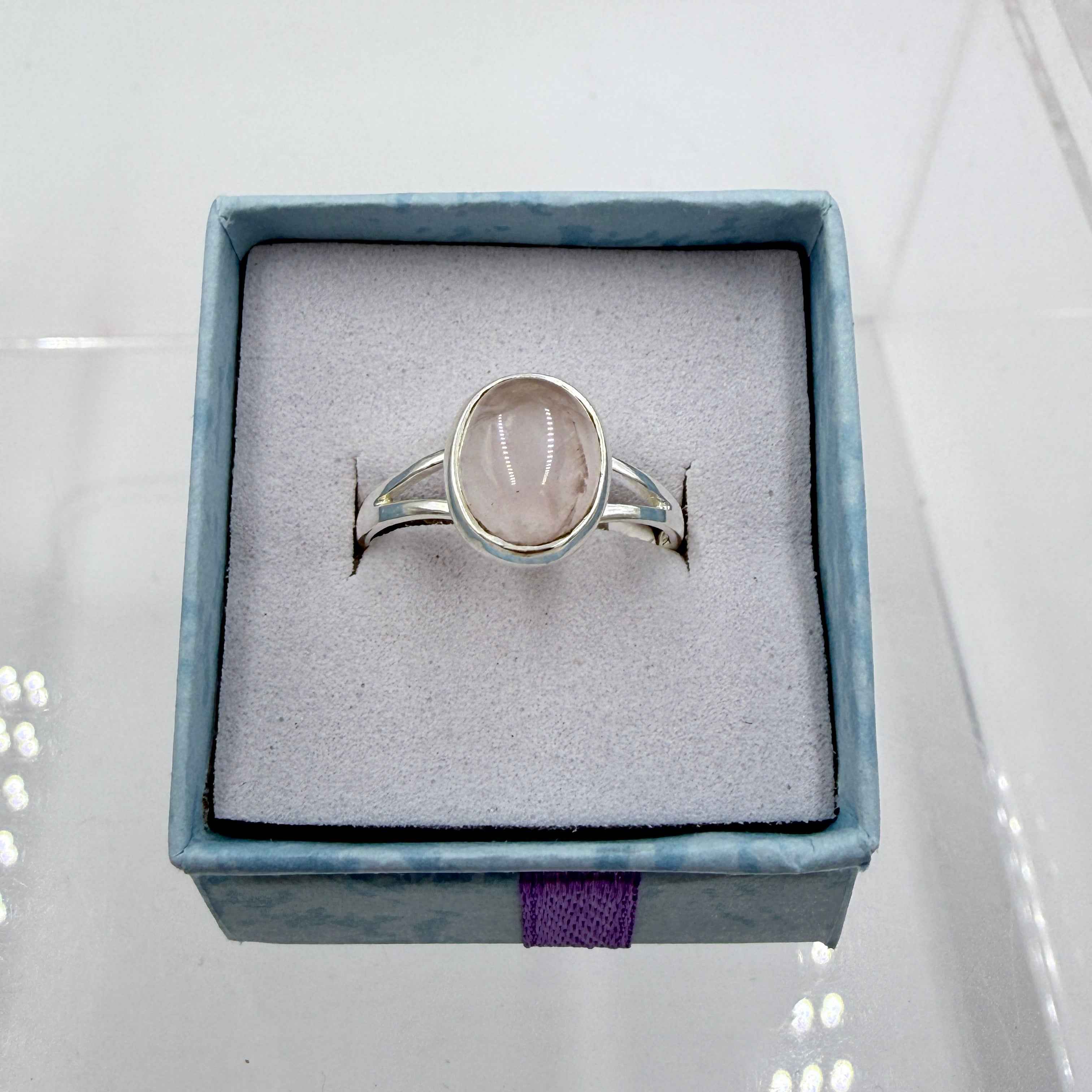 Sterling Silver Split Banded Oval Rose Quartz - Size 8 - Loving, Soothing & Heart Opening