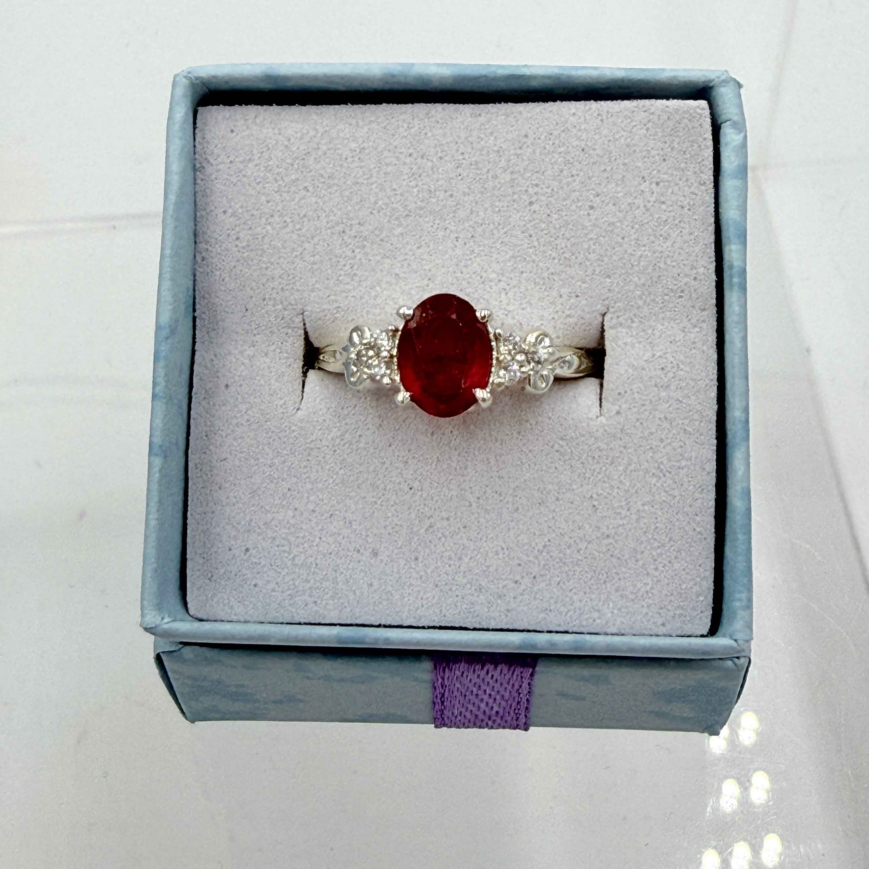 Sterling Silver Bow Band Ruby Ring - Size 6 - Passionate, Vital & Empowering