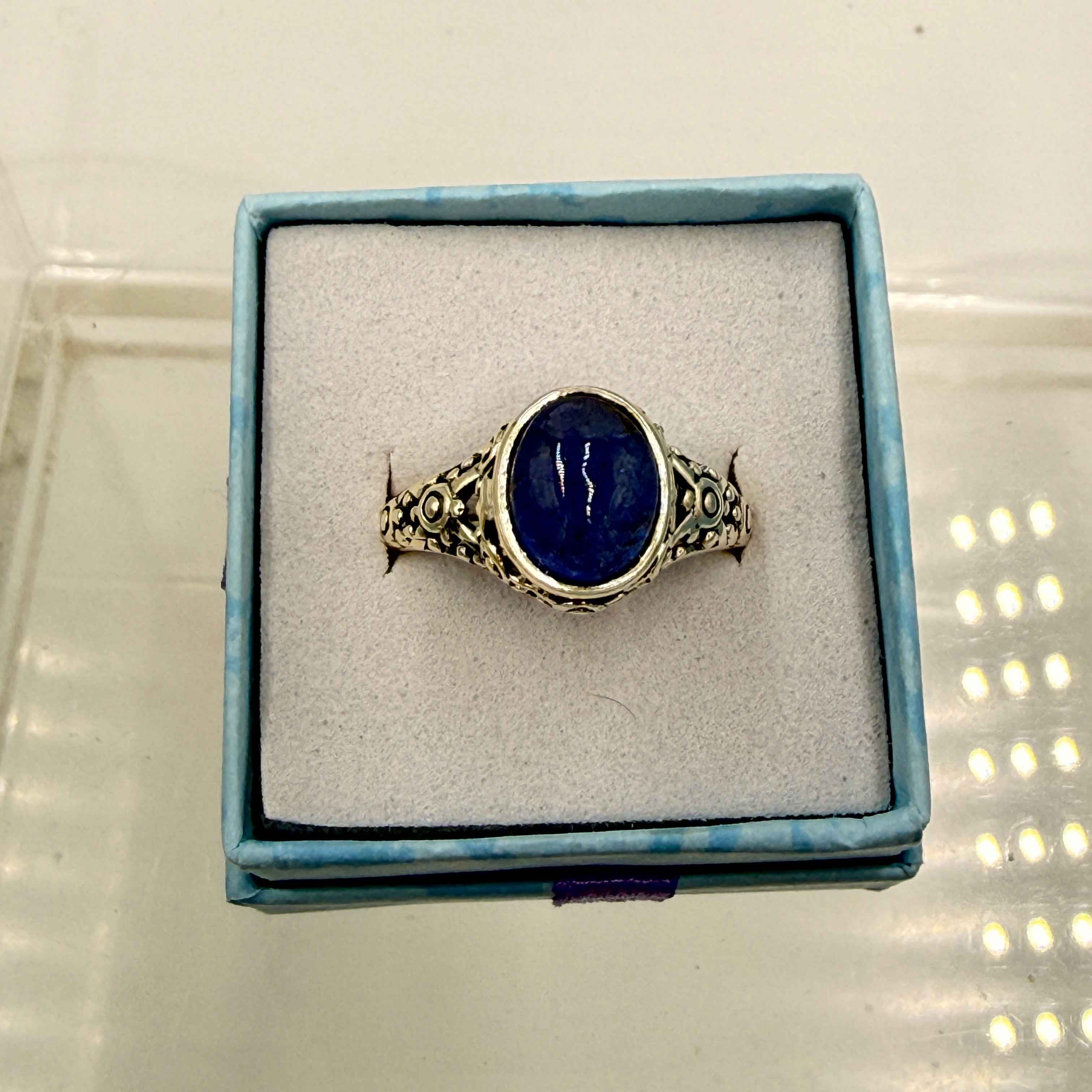 Sterling Silver Filigree Banded Oval Tanzanite Ring - Size 9 - Spiritual, Intuitive & Elevated