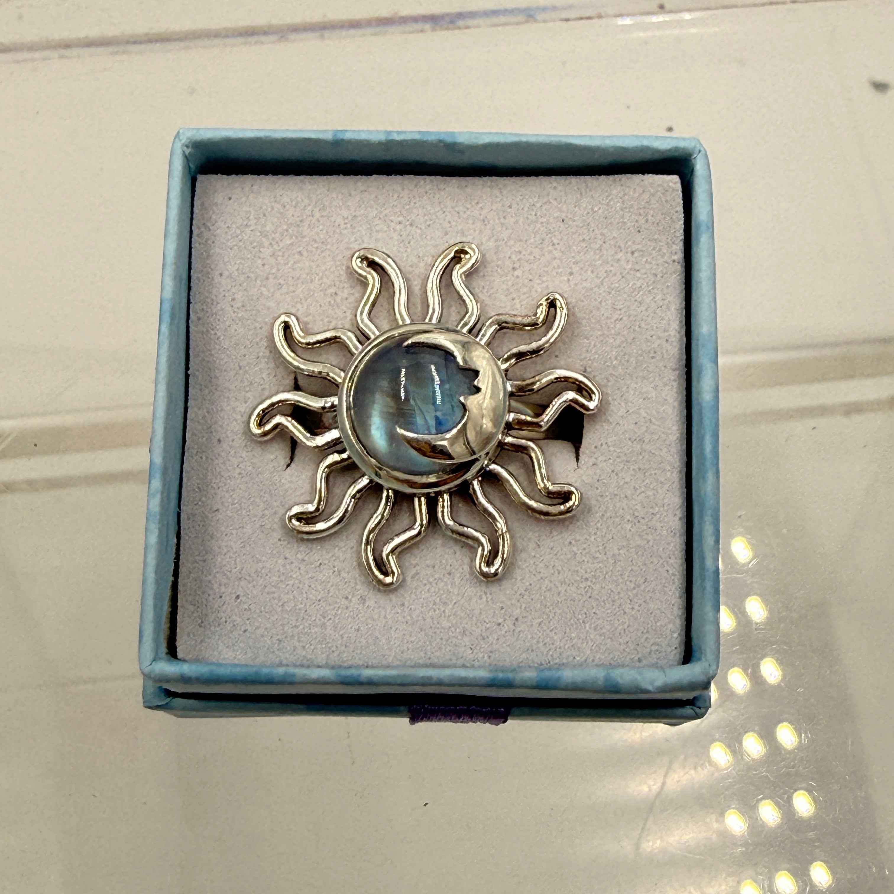 Sterling Silver Sun & Moon Moonstone Ring - Size 10 - Intuitive, Balance & Serenity