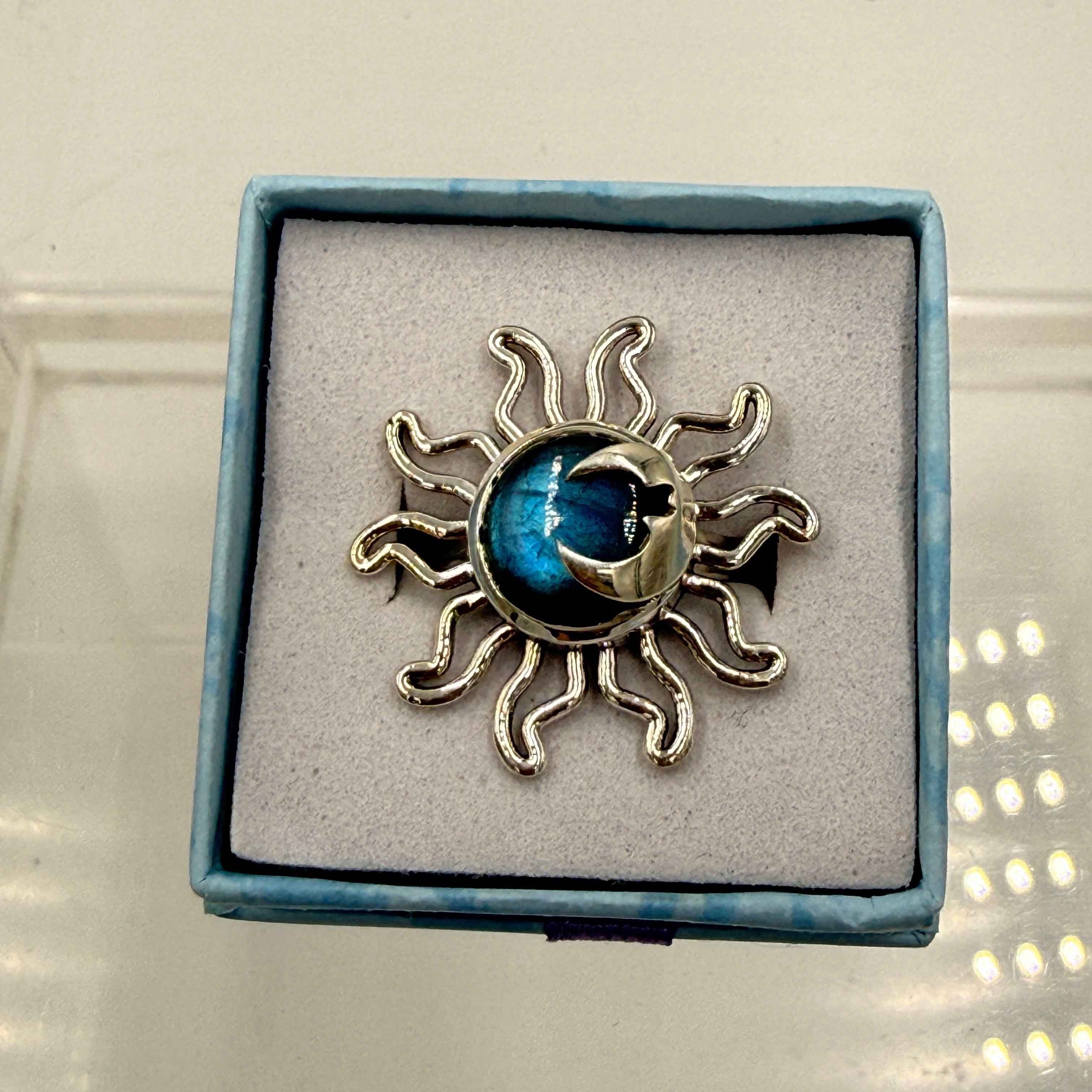Sterling Silver Sun & Moon Labradorite Ring - Size 6 - Intuitive, Protective & Transformative