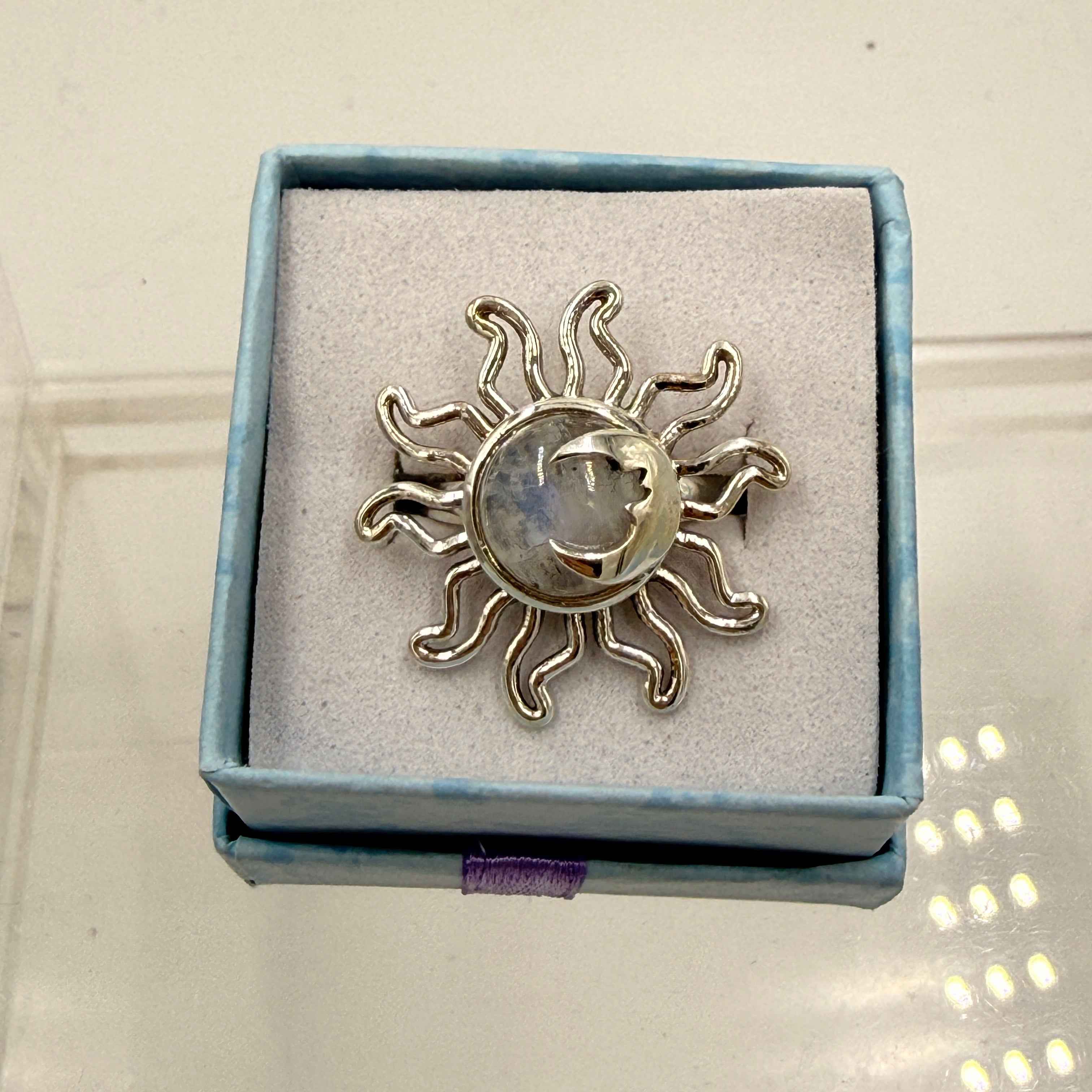 Sterling Silver Sun & Moon Moonstone Ring - Size 6 - Intuitive, Balance & Serenity