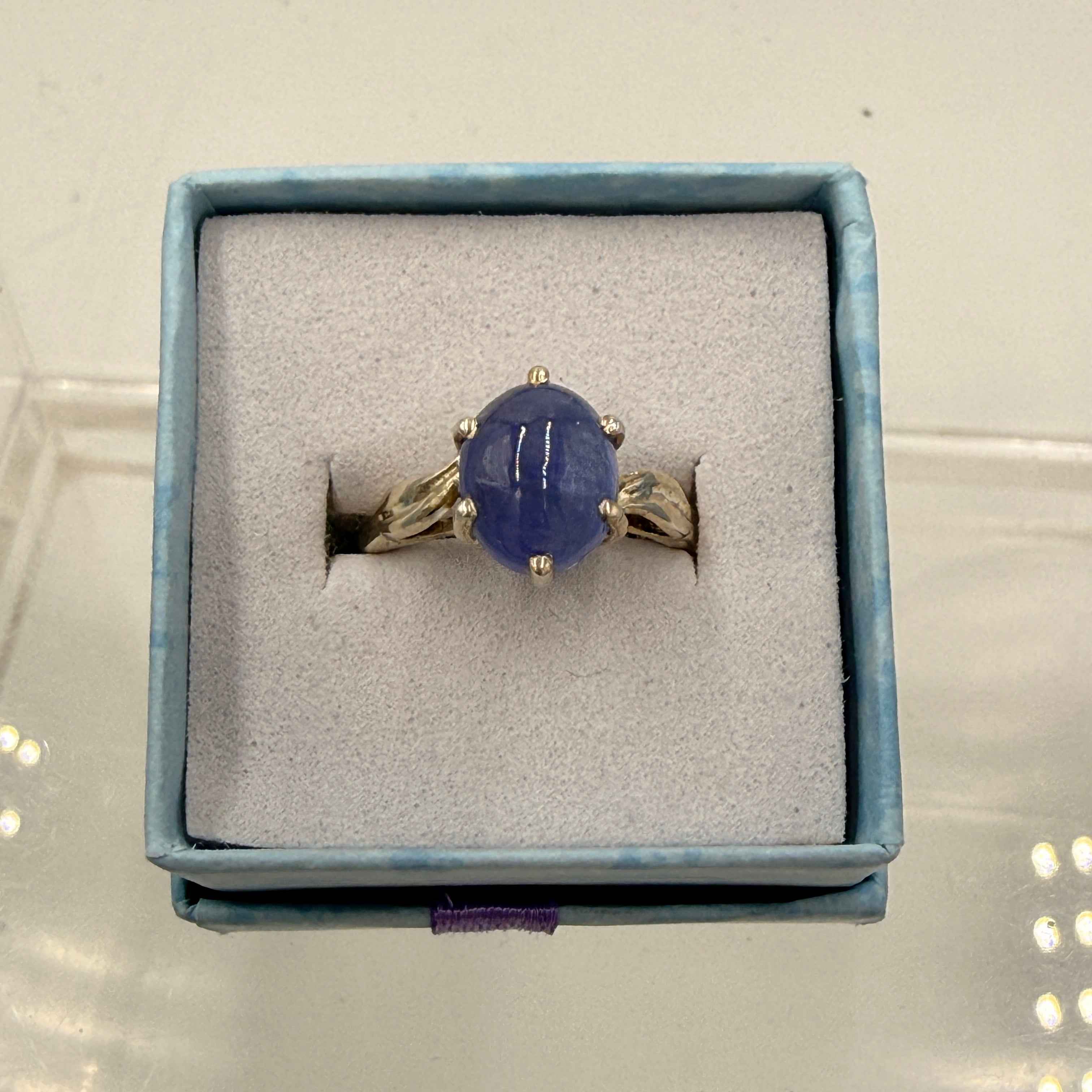 Sterling Silver Leaf Banded Oval Tanzanite Ring - Size 6 - Spiritual, Intuitive & Elevated