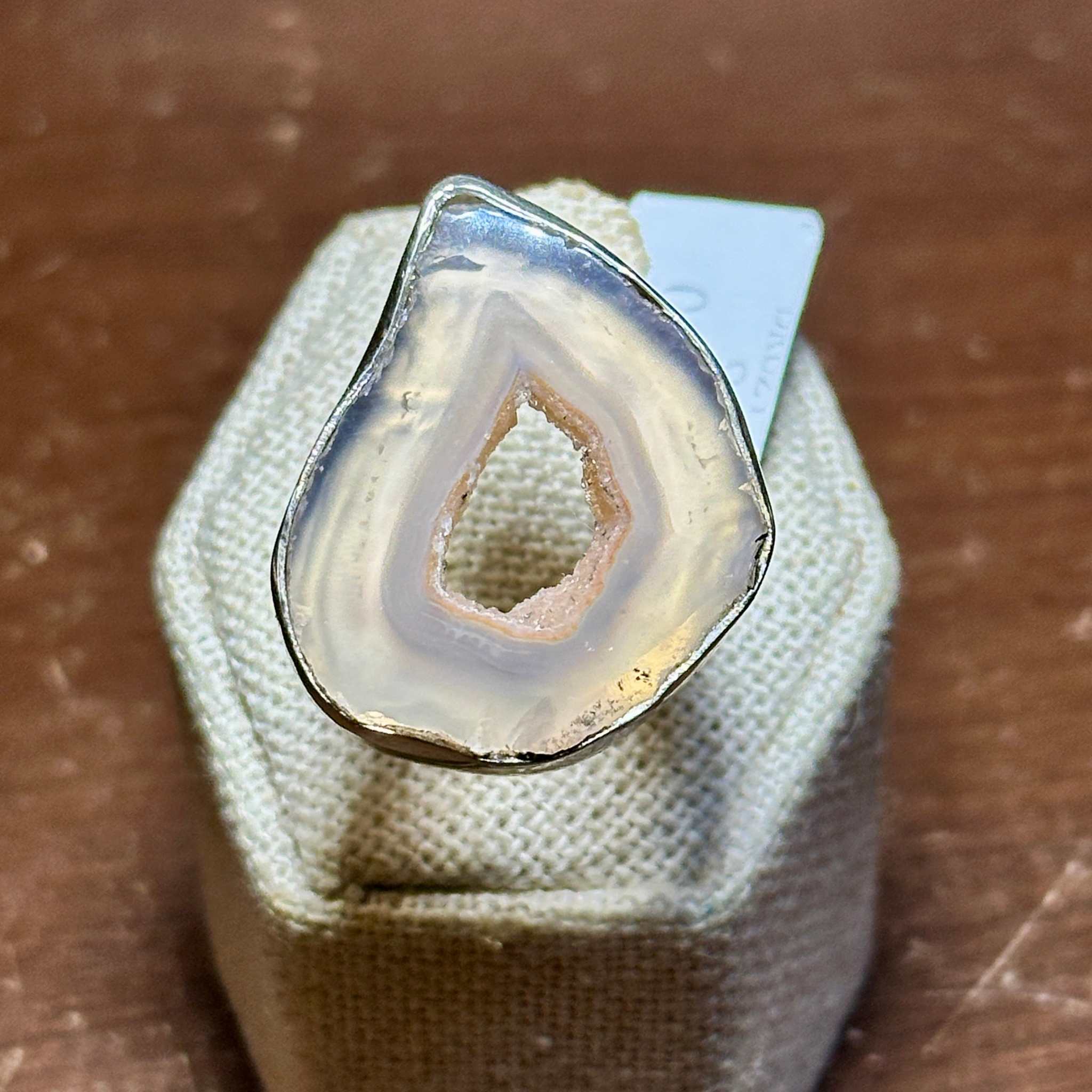 Lavender Agate Geode Slice Ring – Sterling Silver – Size 8