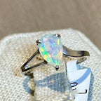 Ethiopian Opal Pear Bypass Ring – Sterling Silver – Size 6–9