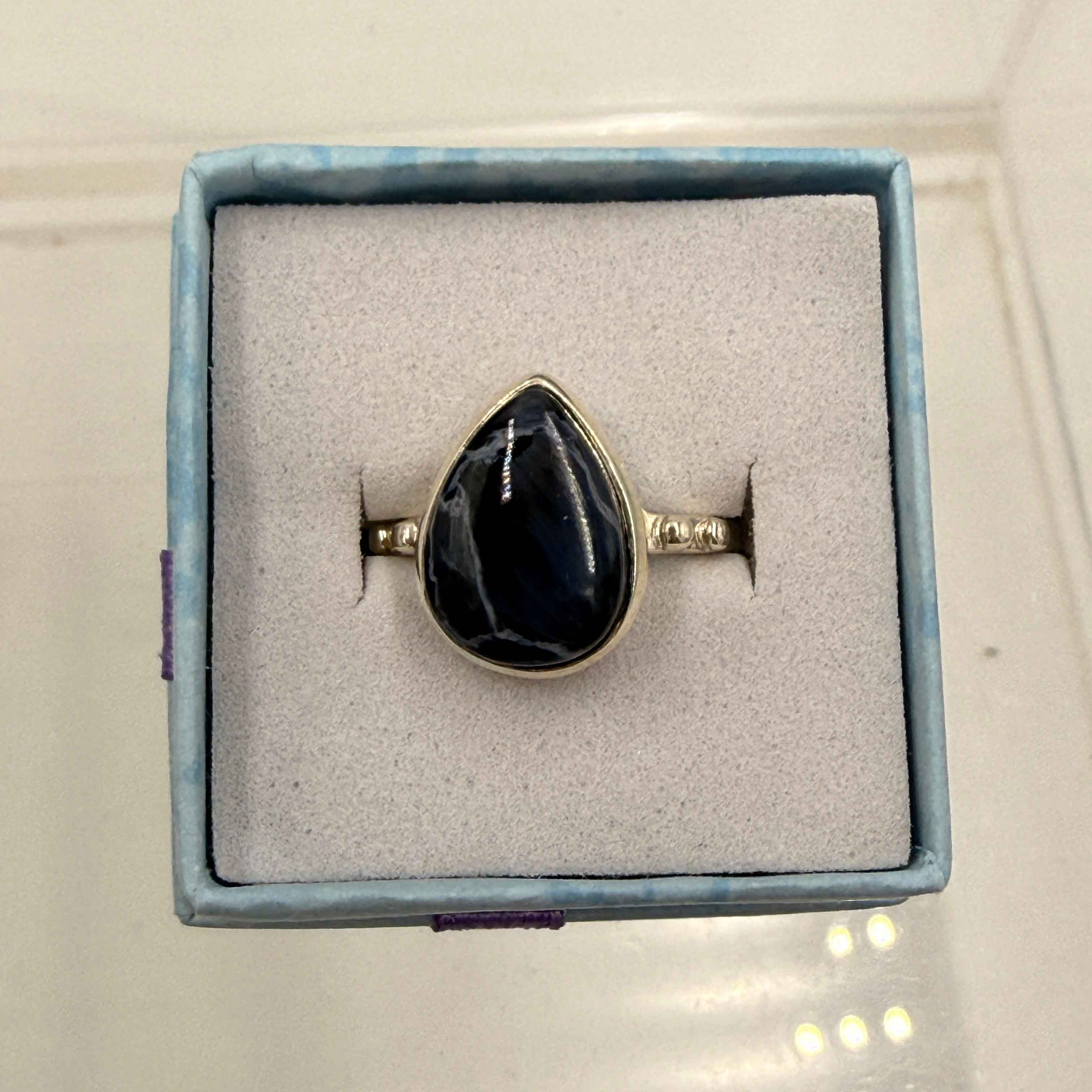 Sterling Silver Teardrop Pietersite Ring - Size 8 - Grounding, Transformative & Insightful