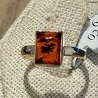 Natural Amber Rectangle-Cut Minimalist Ring – Sterling Silver – Sizes 6, 7, 8, 9