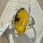 Natural Amber Marquise Filigree Ring – Sterling Silver – Sizes 6, 7, 8, 9