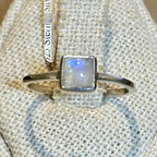 Rainbow Moonstone Square-Bezel Ring – Sterling Silver – Size 8 & 9