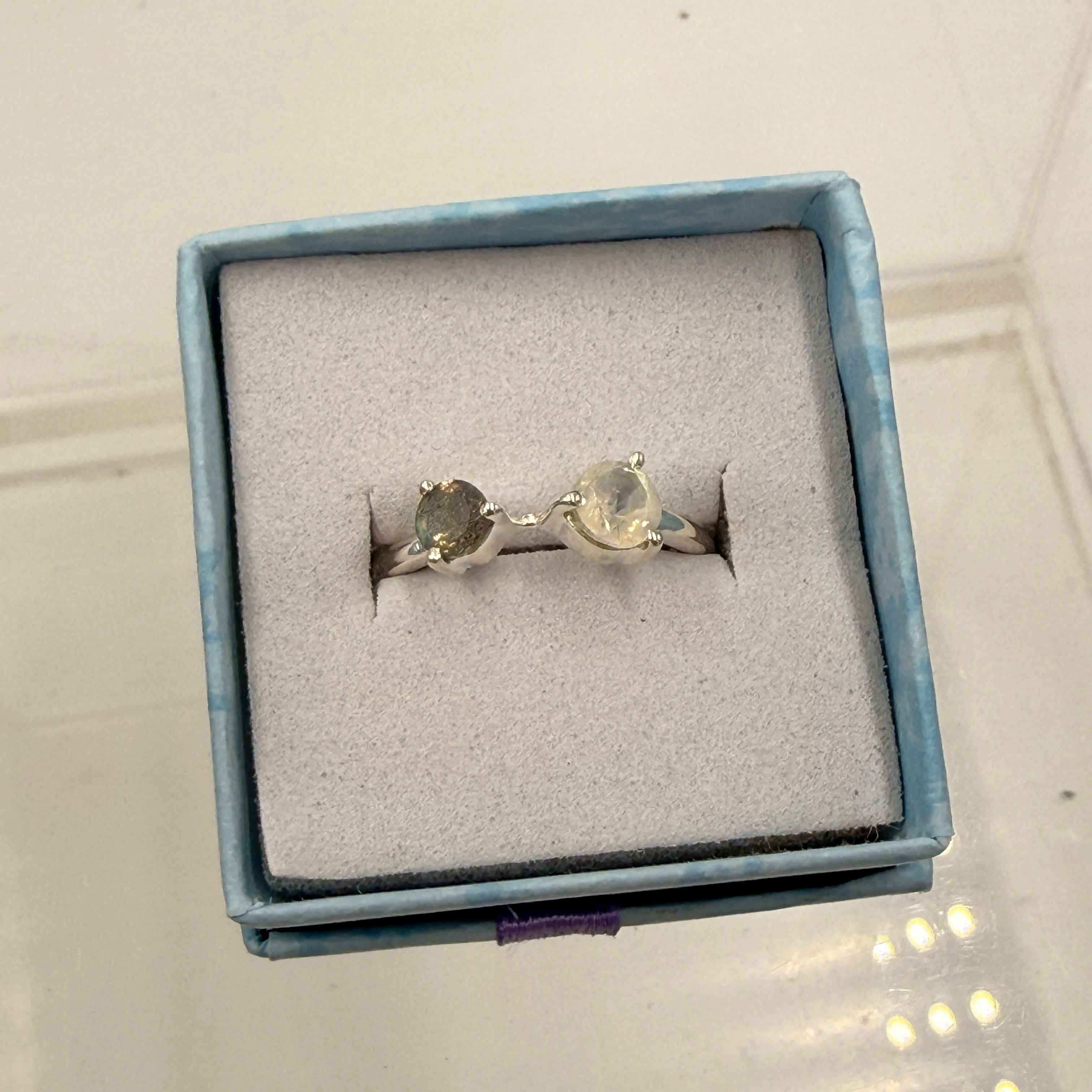 Sterling Silver Moonstone & Labradorite Ring - Size 7 -Intuitive, Mystical & Protective