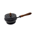 Iron Charcoal Burner with Lid & Wood Handle 9"