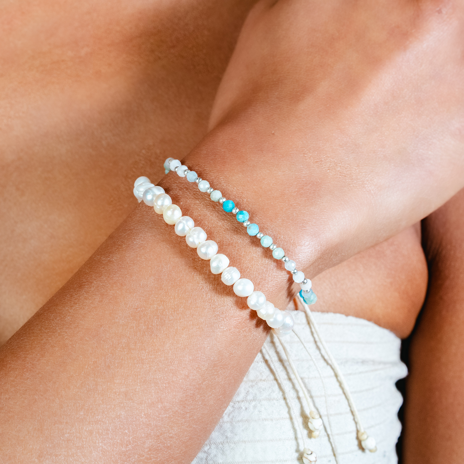 Moon & Sea 3mm Healing + 4mm Self Love Bracelet Stack