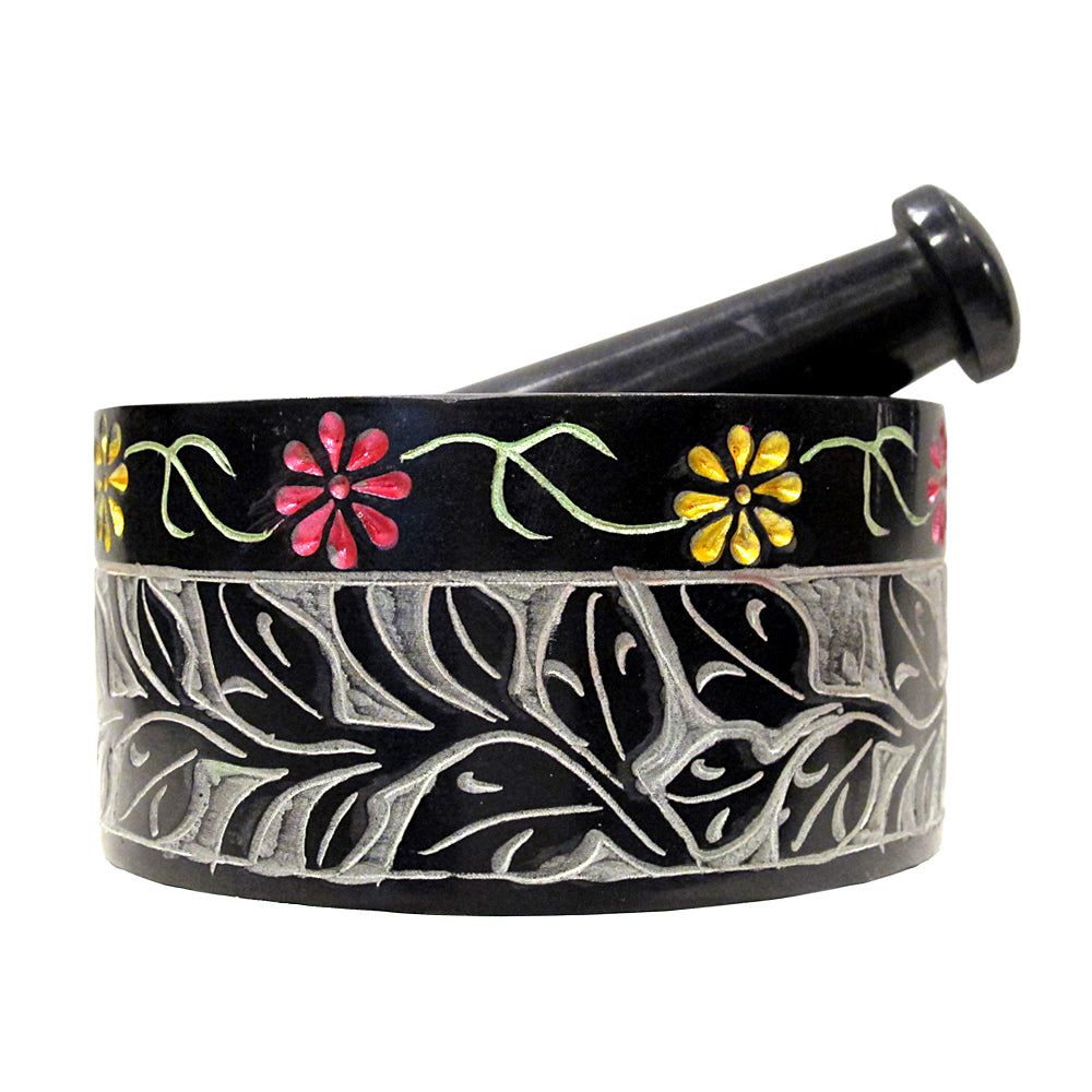 Mortar & Pestle - Black Floral