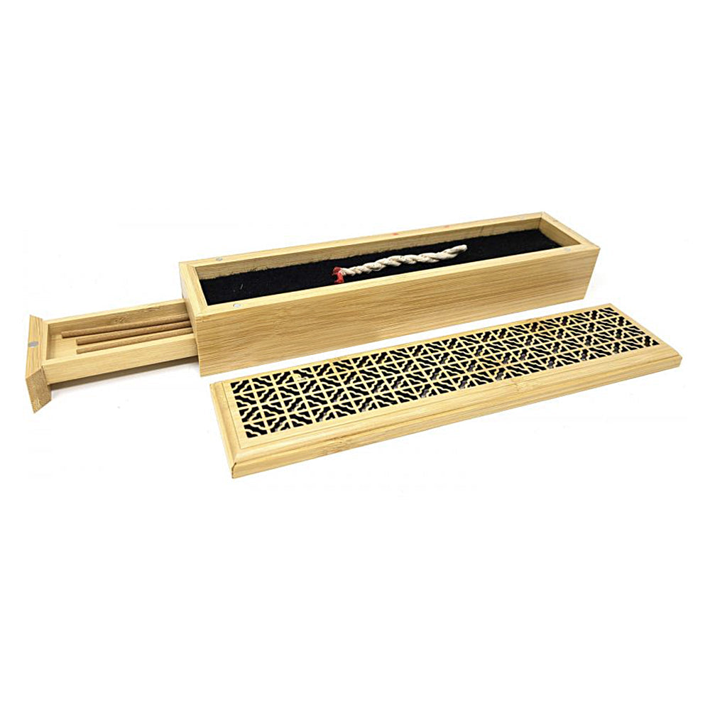 Natural Finish Wood Incense Box Burner - Large
