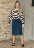 Sandra Dark Wash Denim Midi Skirt