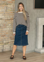 Sandra Dark Wash Denim Midi Skirt