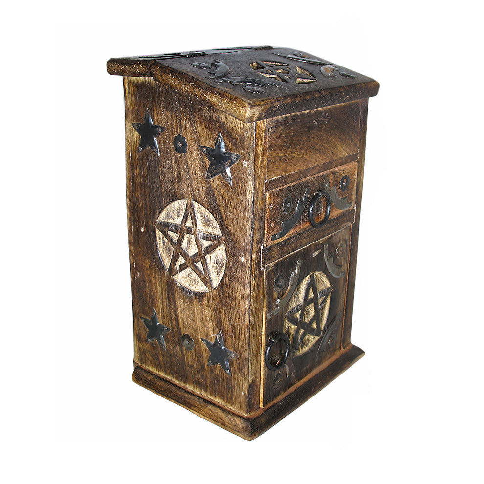 Pentacle Carved Wooden Herb Chest