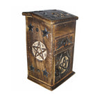 Pentacle Carved Wooden Herb Chest