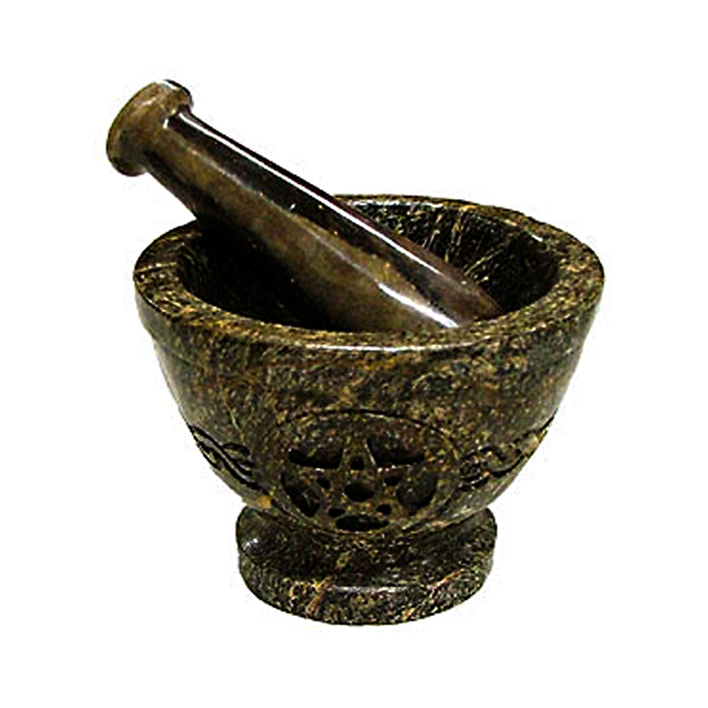 Mortar & Pestle - Soapstone Pentagram 3" x 4"